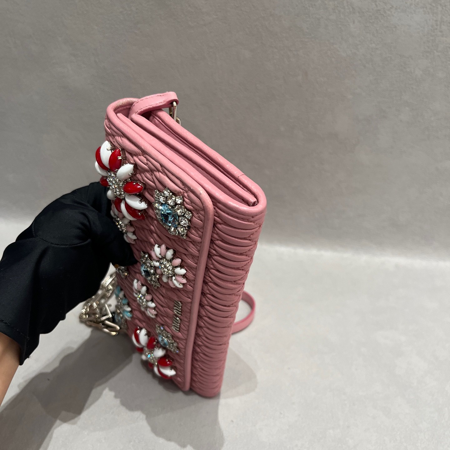 Miu Miu Matelasse WOC Normal Sakura Pink Ruched Lambskin Multiway Bag US Ship
