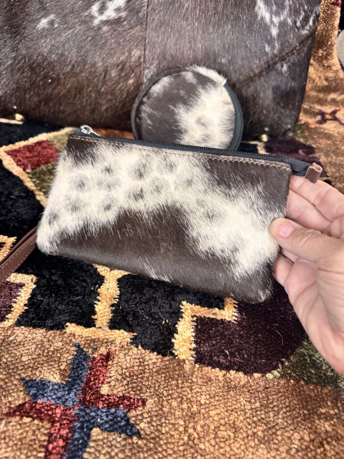 Rafter T Ranch pouches & Western Brown/White Cowhide Zip Laptop Tote