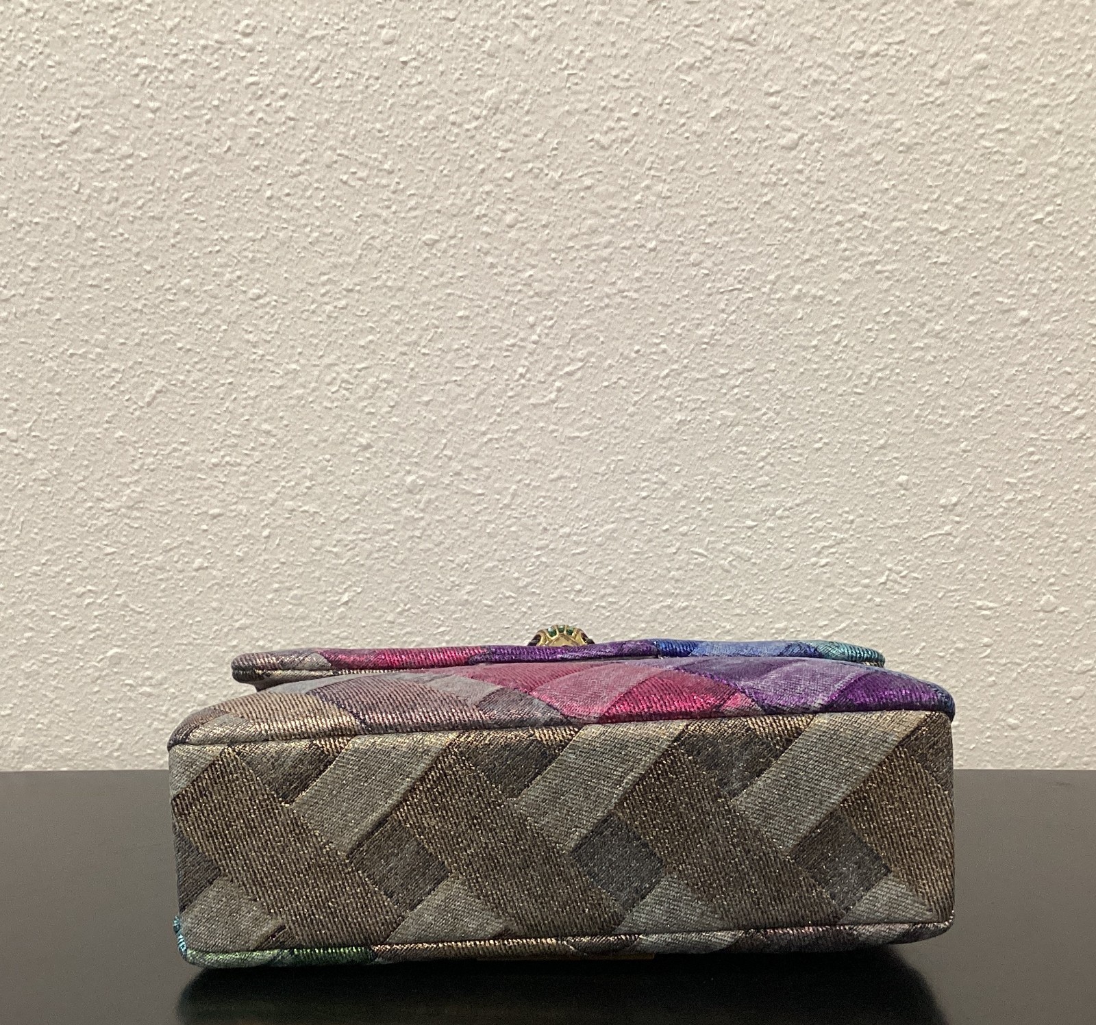 Kurt Geiger Mini Kensington 8″x5″x2.75″ Distressed Metallic Rainbow Denim Soft