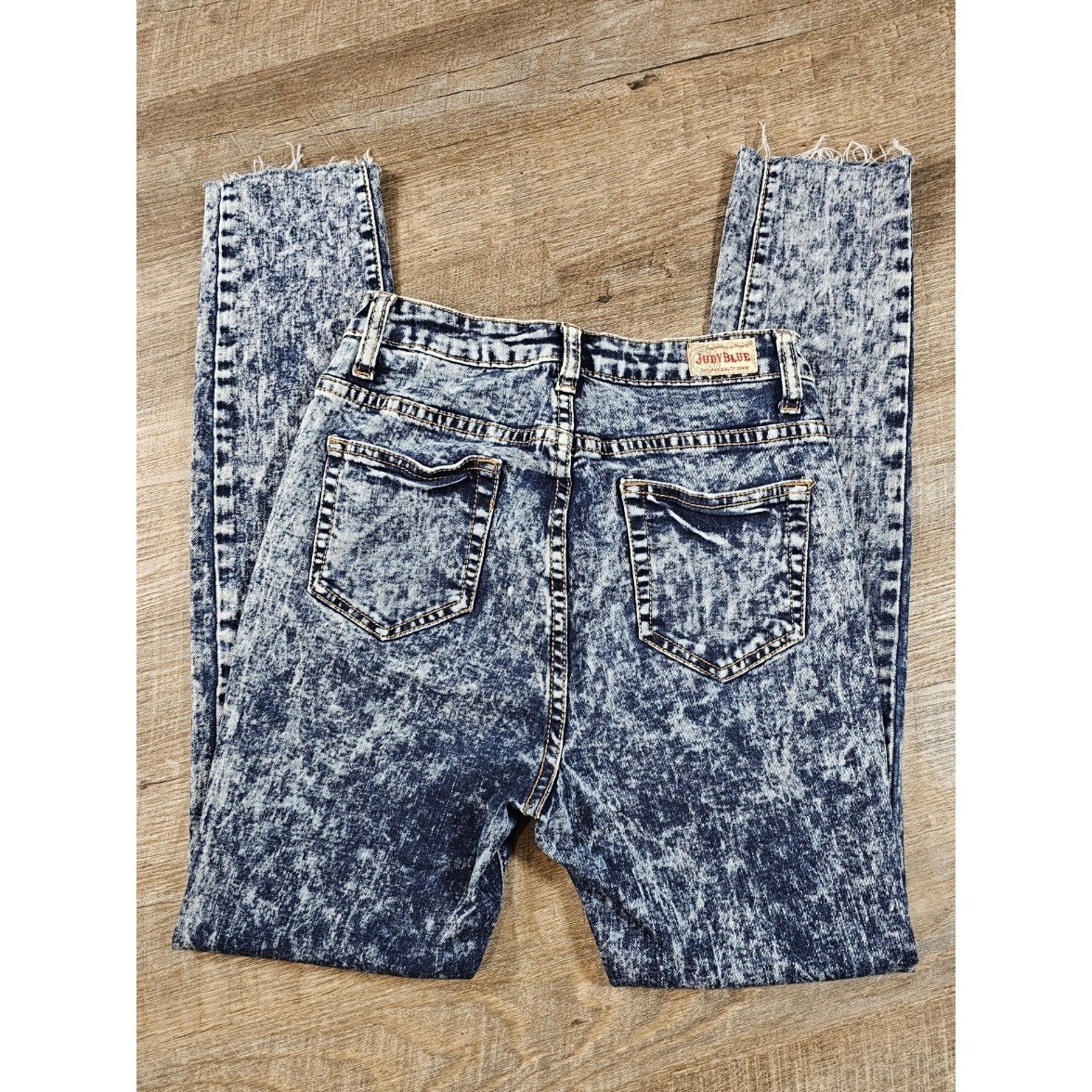 Judy Blue Acid Wash High Waisted Skinny Jeans Blue White Raw Hem Size 5