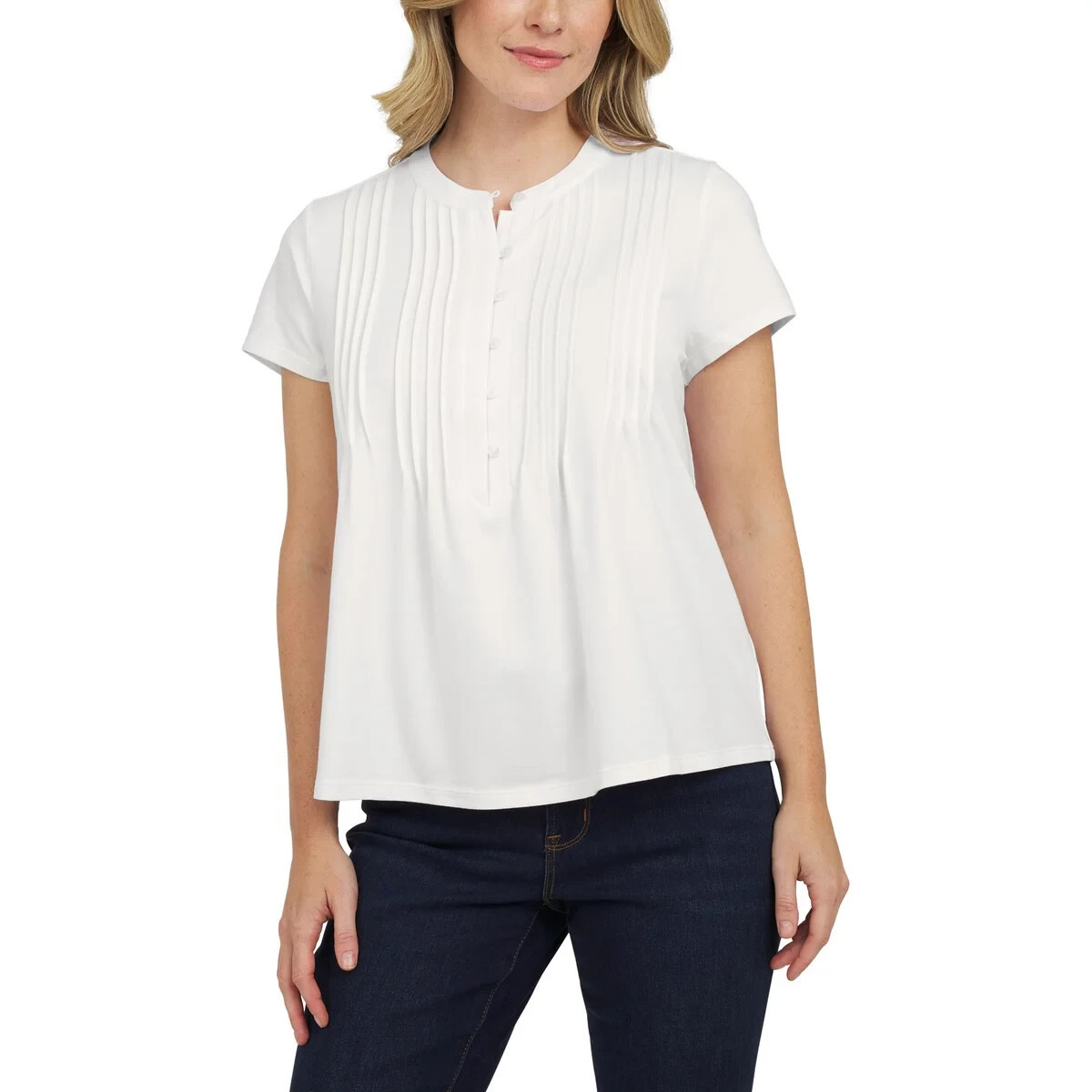 Lands’ End Women’s Short Sleeve Pintuck Blouse