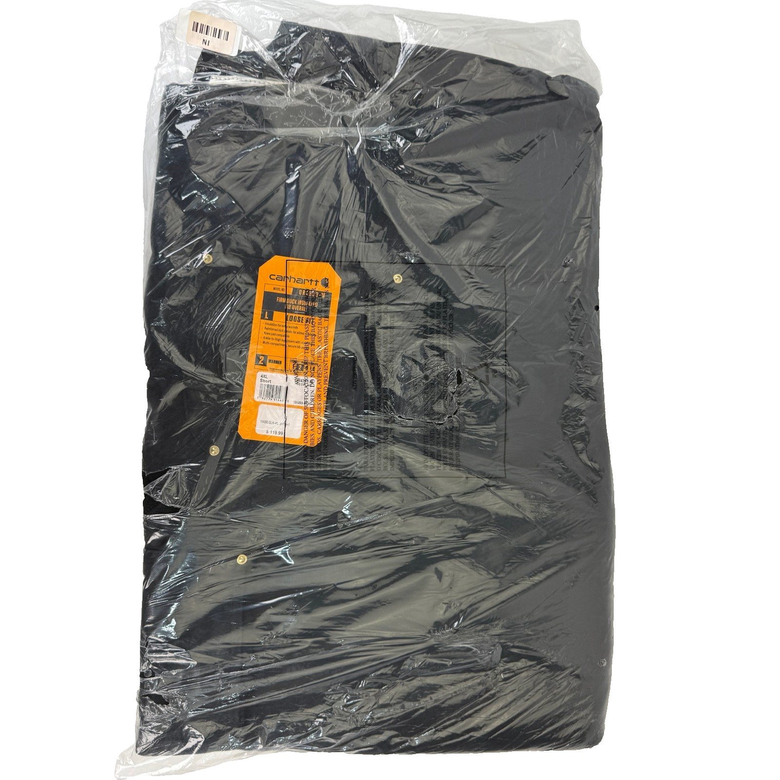 Carhartt Firm Duck Insulated Bib Overalls Double Knee Loose 4XL Short 104393 BLK