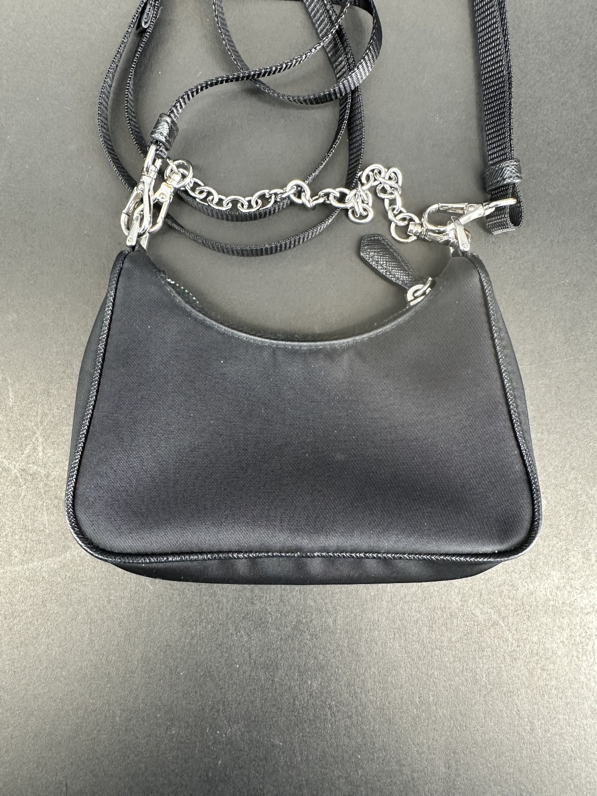 Prada Re-Edition 2005 Re-Nylon Shoulder Bag Black with Chain Strap