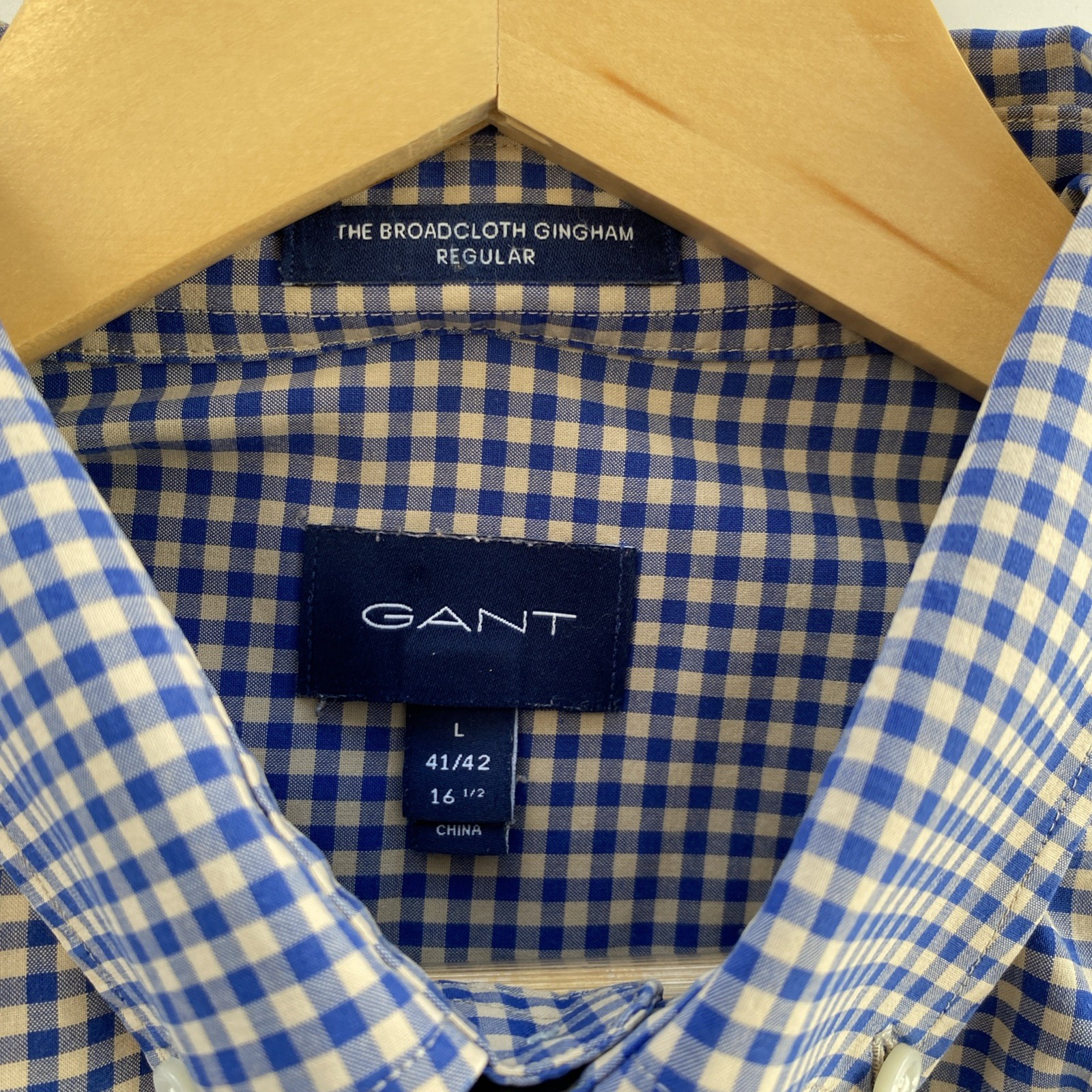 GANT Shirt Mens Large Blue Check Long Sleeve The Broadcloth Gingham Logo Cotton
