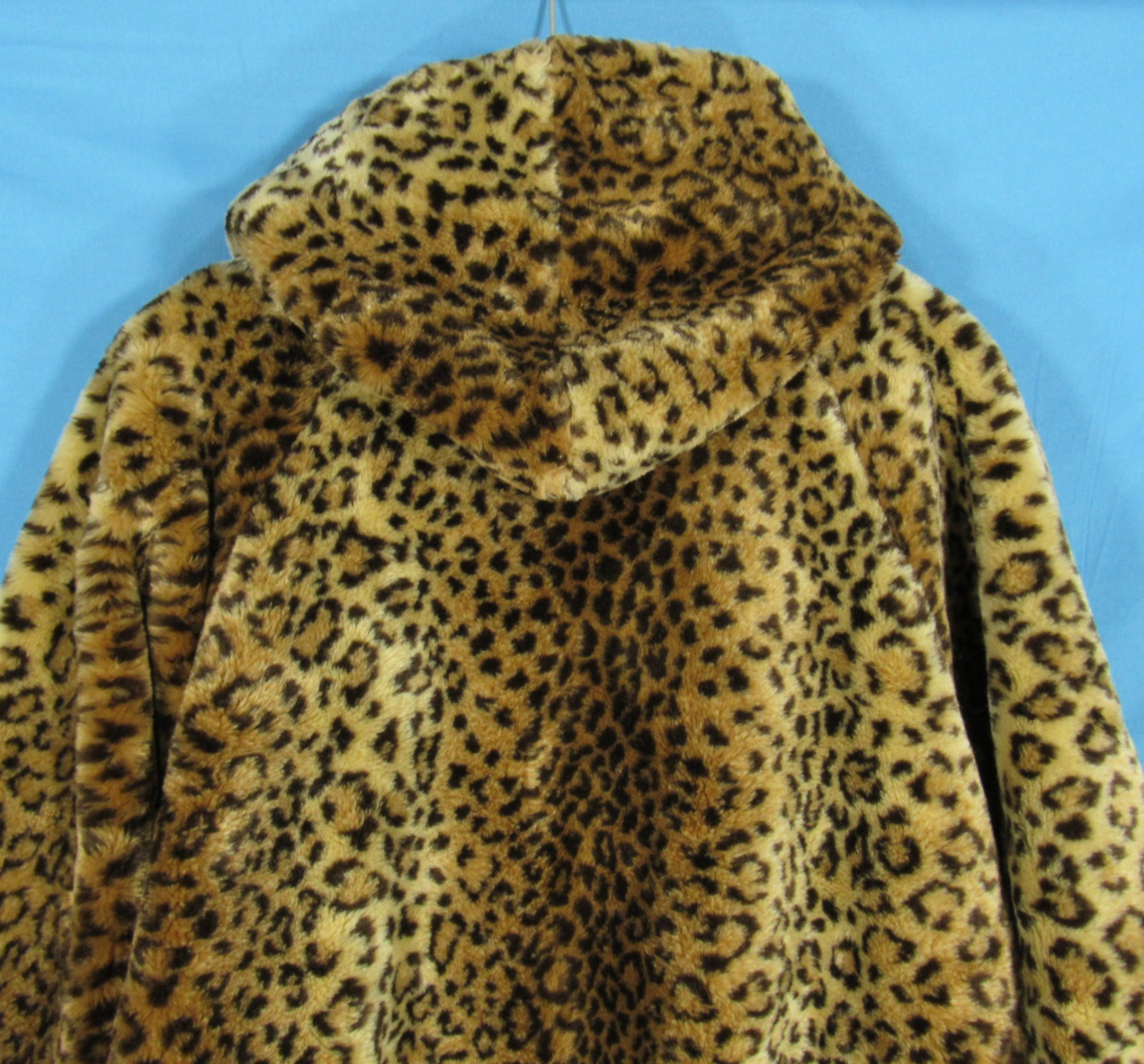 DENNIS BASSO Brown LEOPARD FAUX FUR Zip/Hook & Eye POCKETS Hooded JACKET Sz M