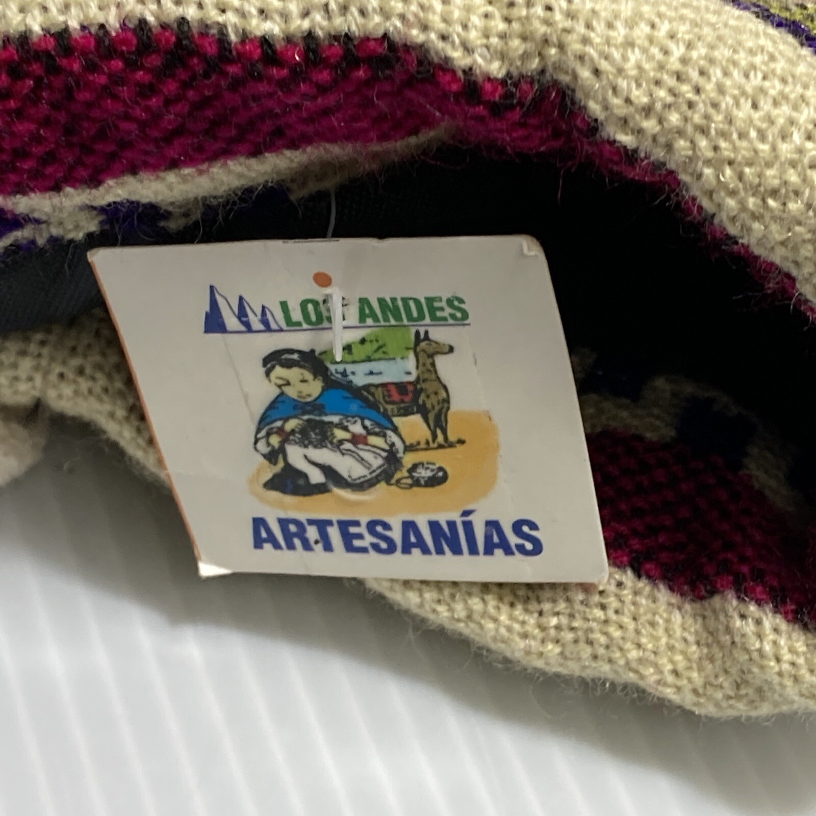 Artesanias Los Andes Drawstring Backpack Bag Ecuador Colorful Native Symbols