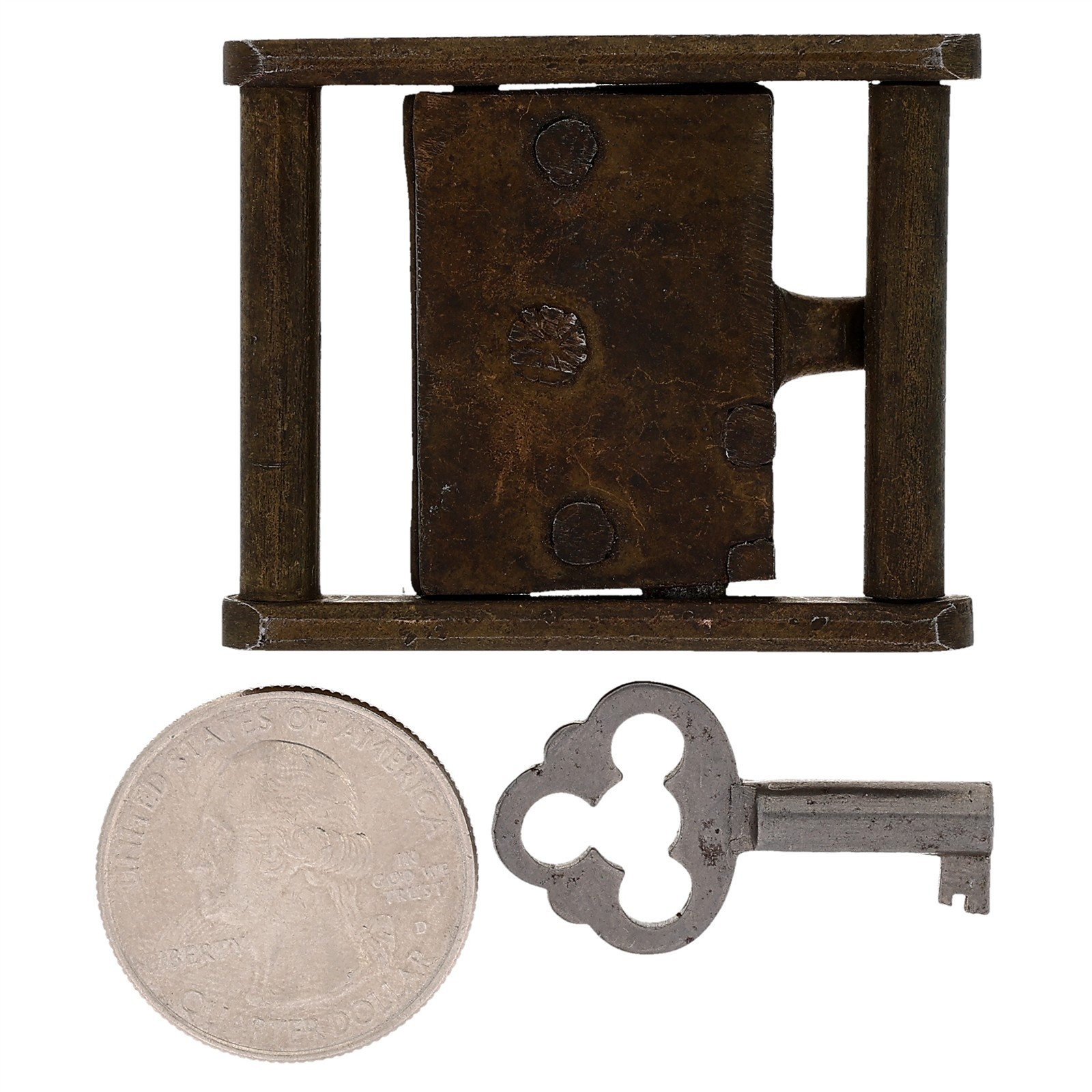 1.25″ Locking Chastity Belt Buckle Skeleton Key Padlock Trunk Bachelorette Vtg