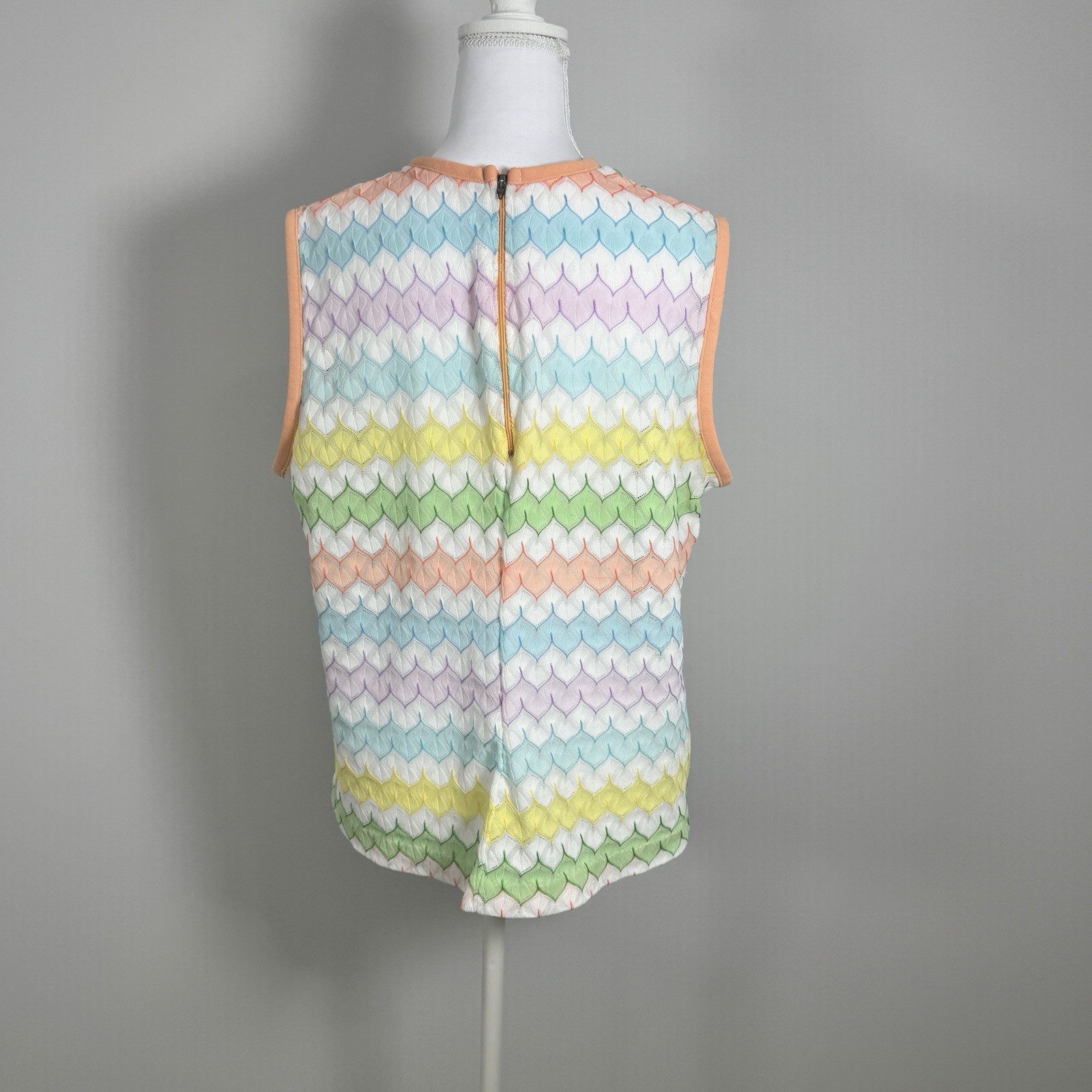 Vintage Pastel Chevron Open Knit Sleeveless Top Womens L Mod 70s Retro Mermaid
