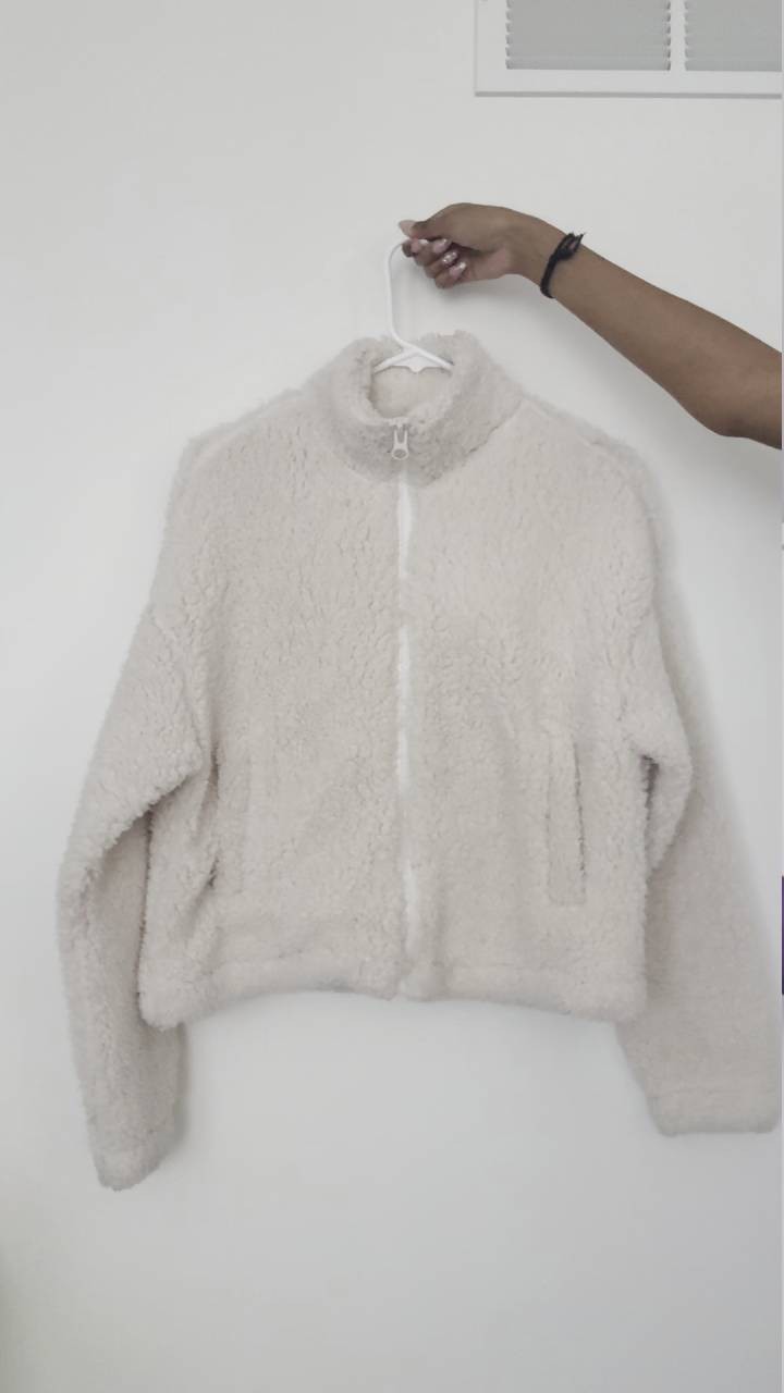 Garage Cream Sherpa Fleece Zip Up Jacket Coat XS