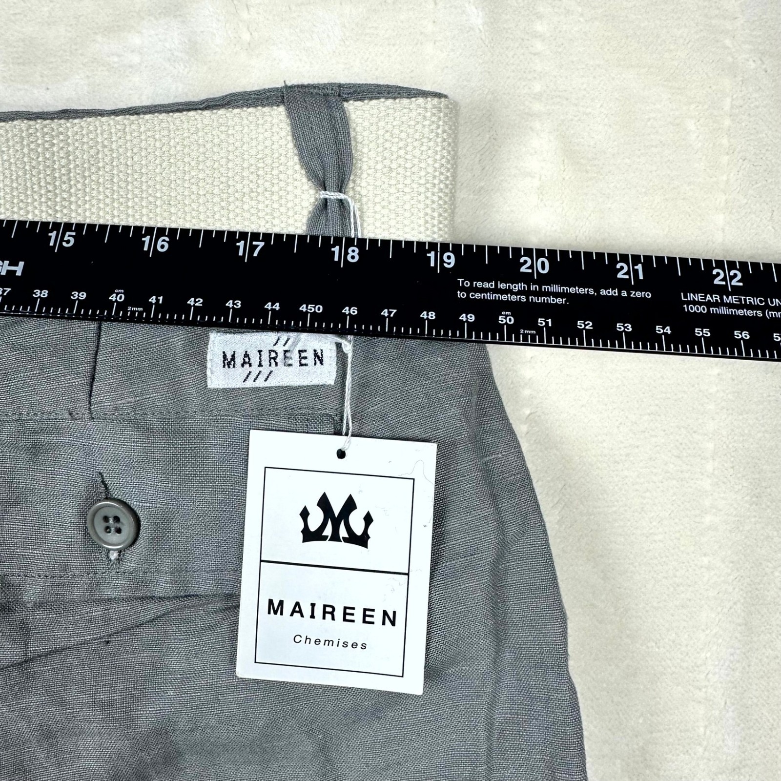 Maireen Men’s Gray Linen Blend Cargo Shorts Size 38 w/ Belt Casual Summer