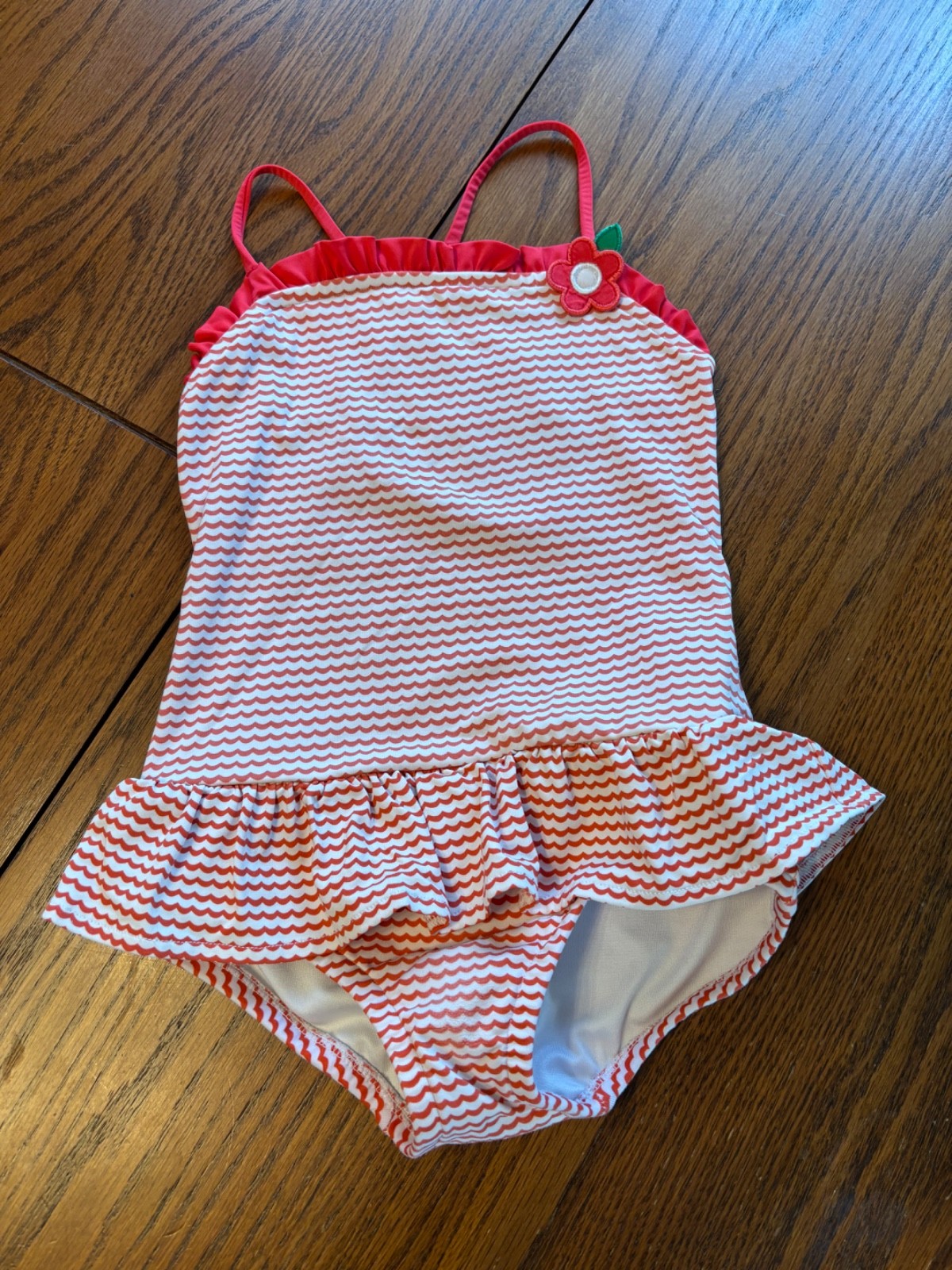 florence eiseman girls 5 one piece swimsuit red stripes ruffle flower