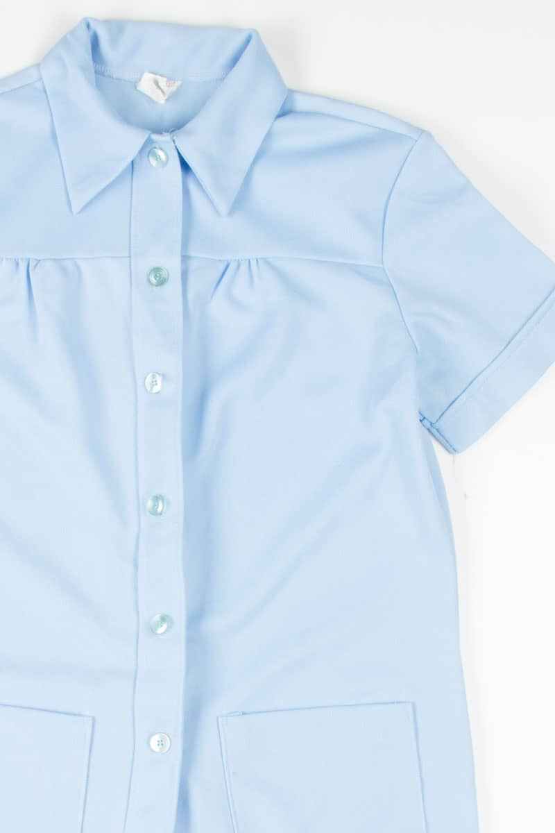Vintage Sky Blue Double Pocket Button Up Top Medium Land ‘n Sea Short Sleeve