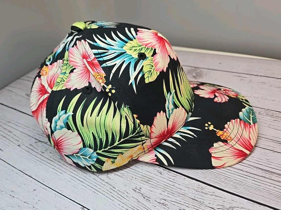 Floral Tropical Vacation Theme Black Hat Flowers Adjust Adult Size Baseball Hat