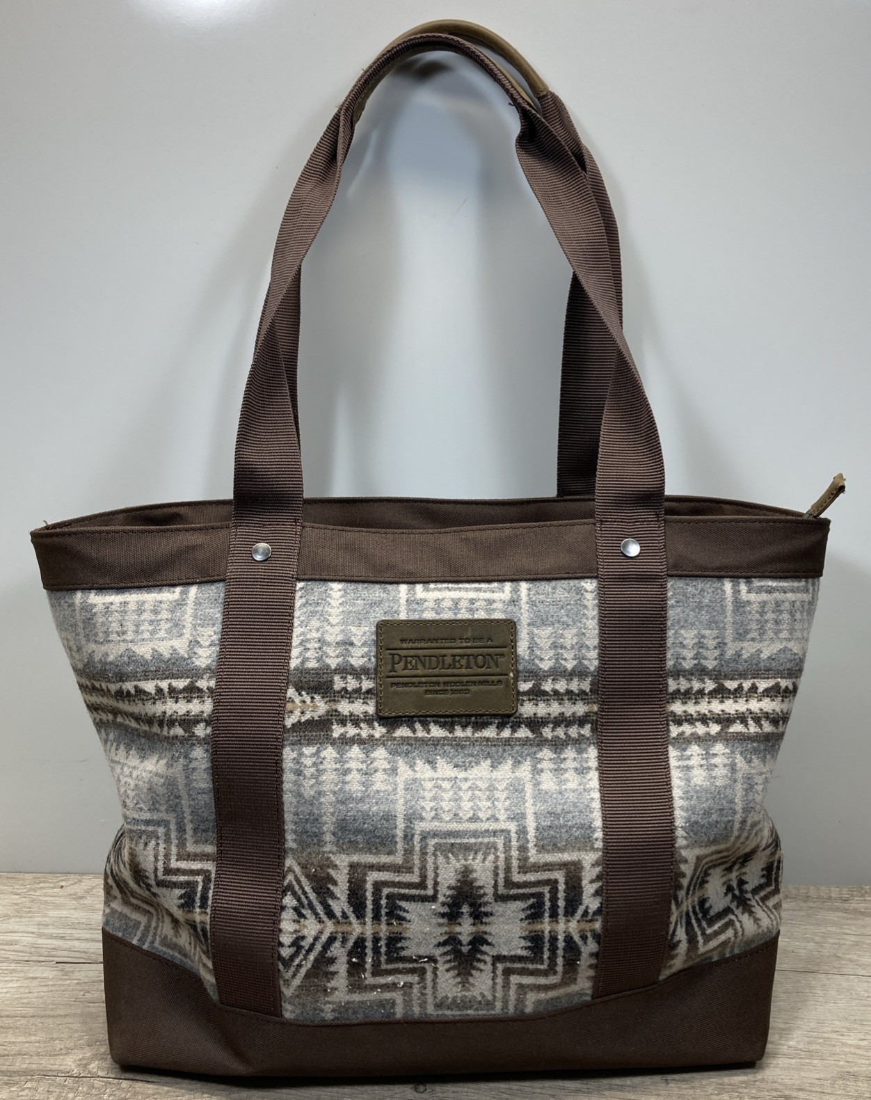 Pendleton Harding Star Zip Southwestern Wool Tote Travel Bag Purse Grey & Brown