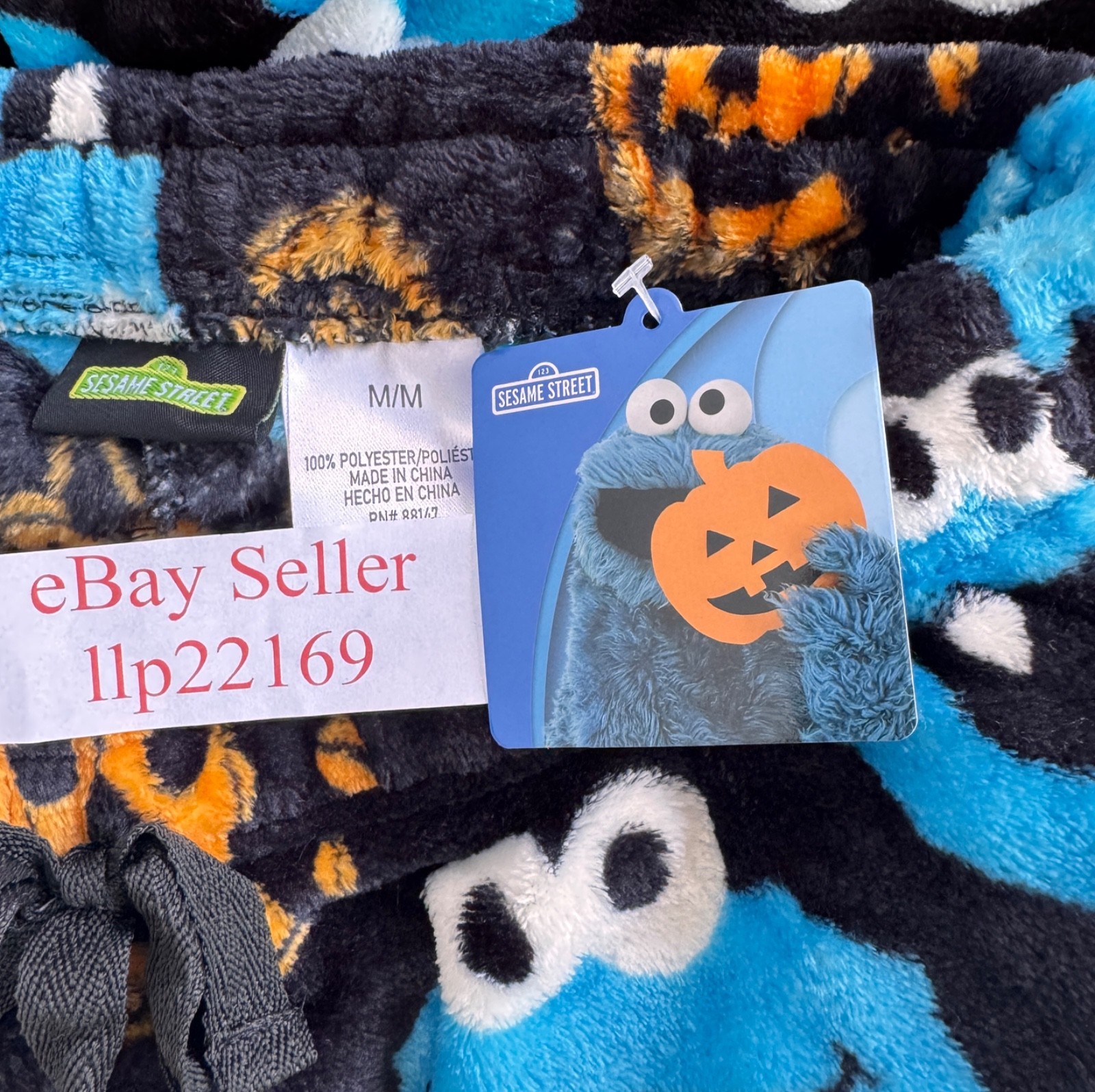 COOKIE MONSTER HALLOWEEN PUMPKINS Plush Fleece Lounge PAJAMA PANTS Men’s L or XL