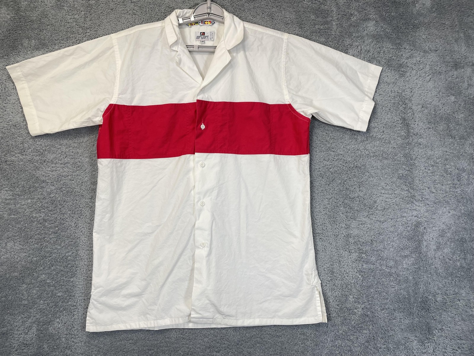 Vintage Norsport Shirt Mens Medium White Red Nautical Colorblock SS 90s