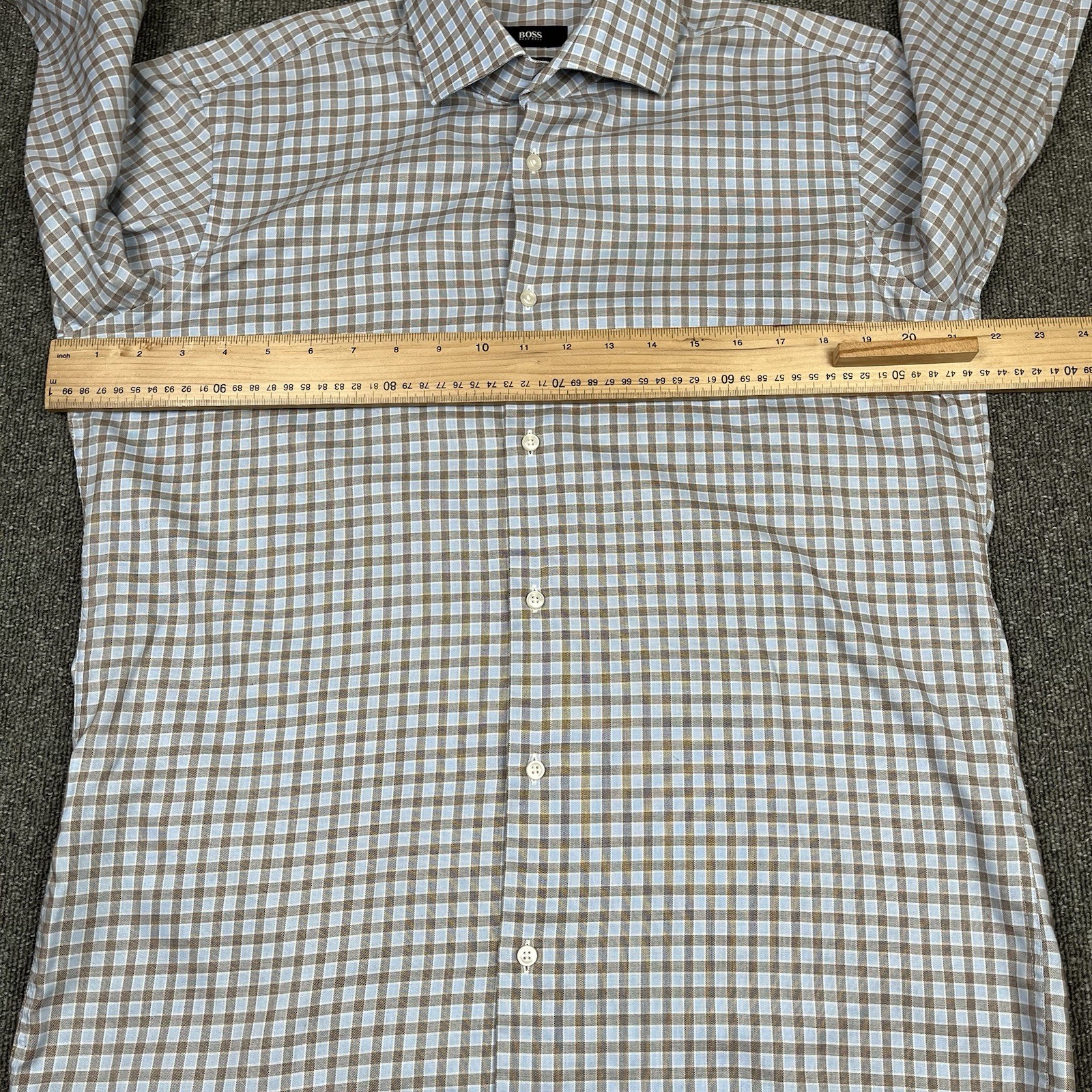 Hugo Boss Shirt Mens 40 Blue Check Gerald Regular Fit Barrel Cuff Easy Iron
