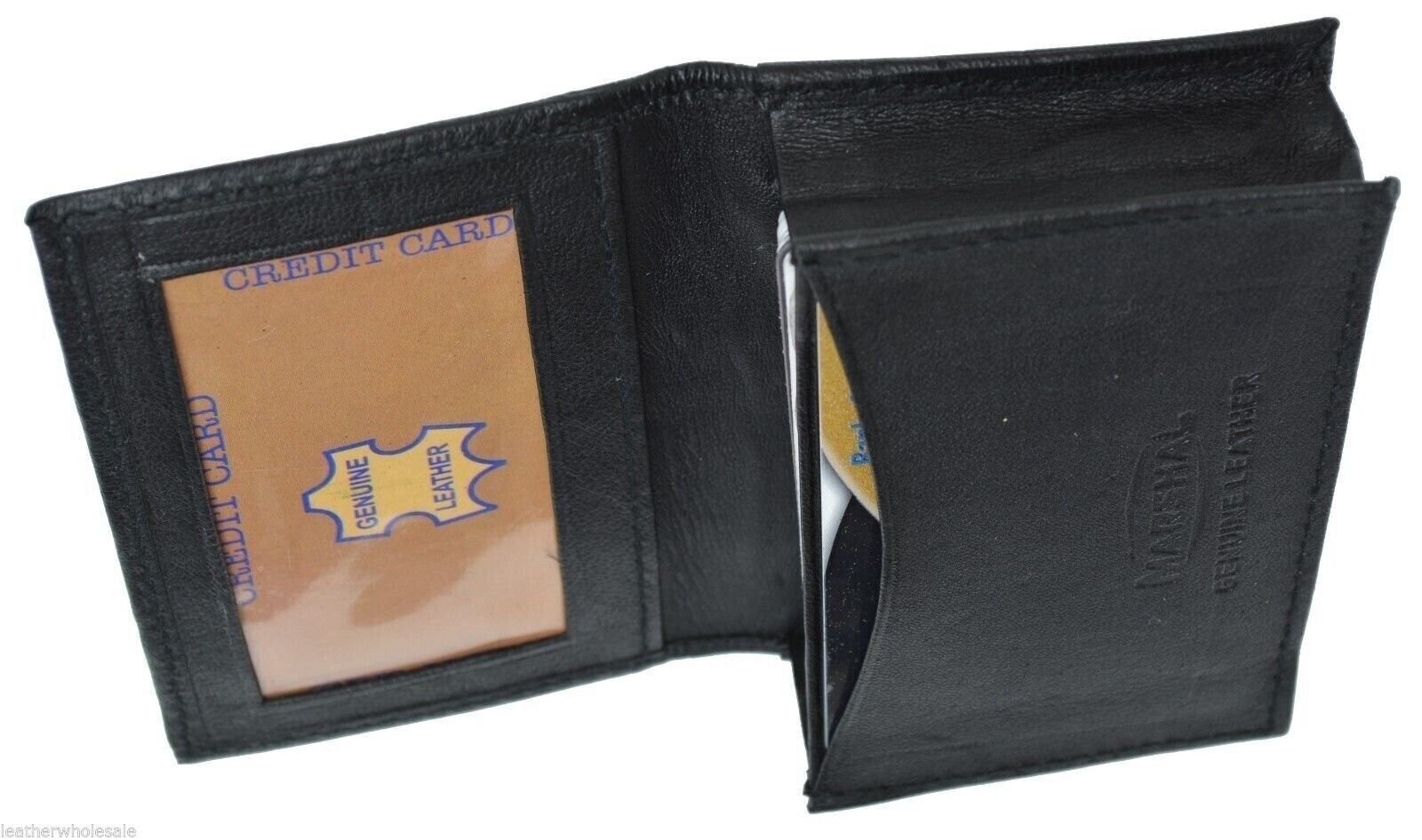 Genuine Leather Black Expandable Credit Card ID Business Card Holder Wallet