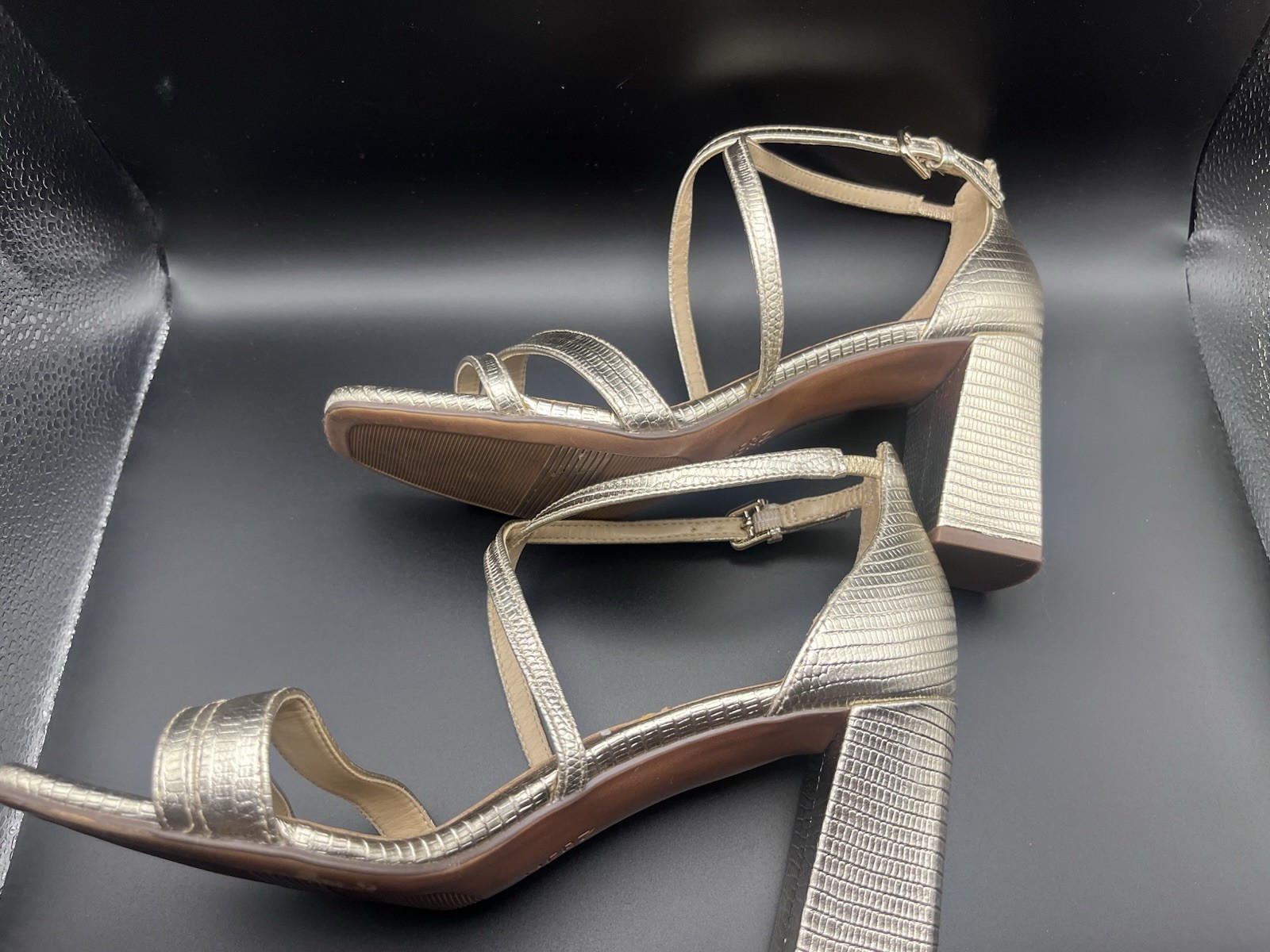 Naturalizer Women Leather Square Toe Heels Sandals Shoes Gold Size 7