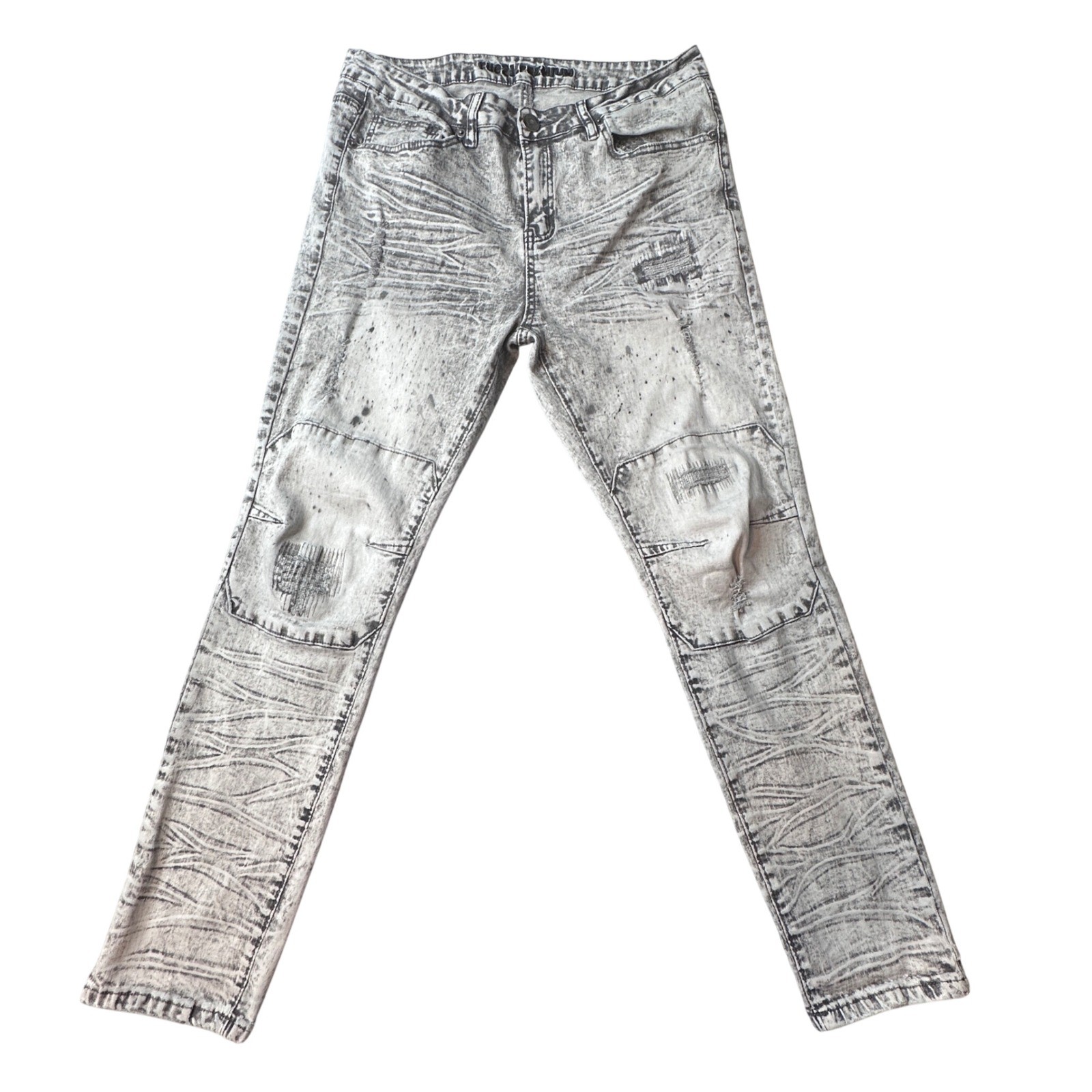 rue21 Jeans Mens 34×30 Grey Premium Moto Acid Wash Distressed Slim Fit Stretch