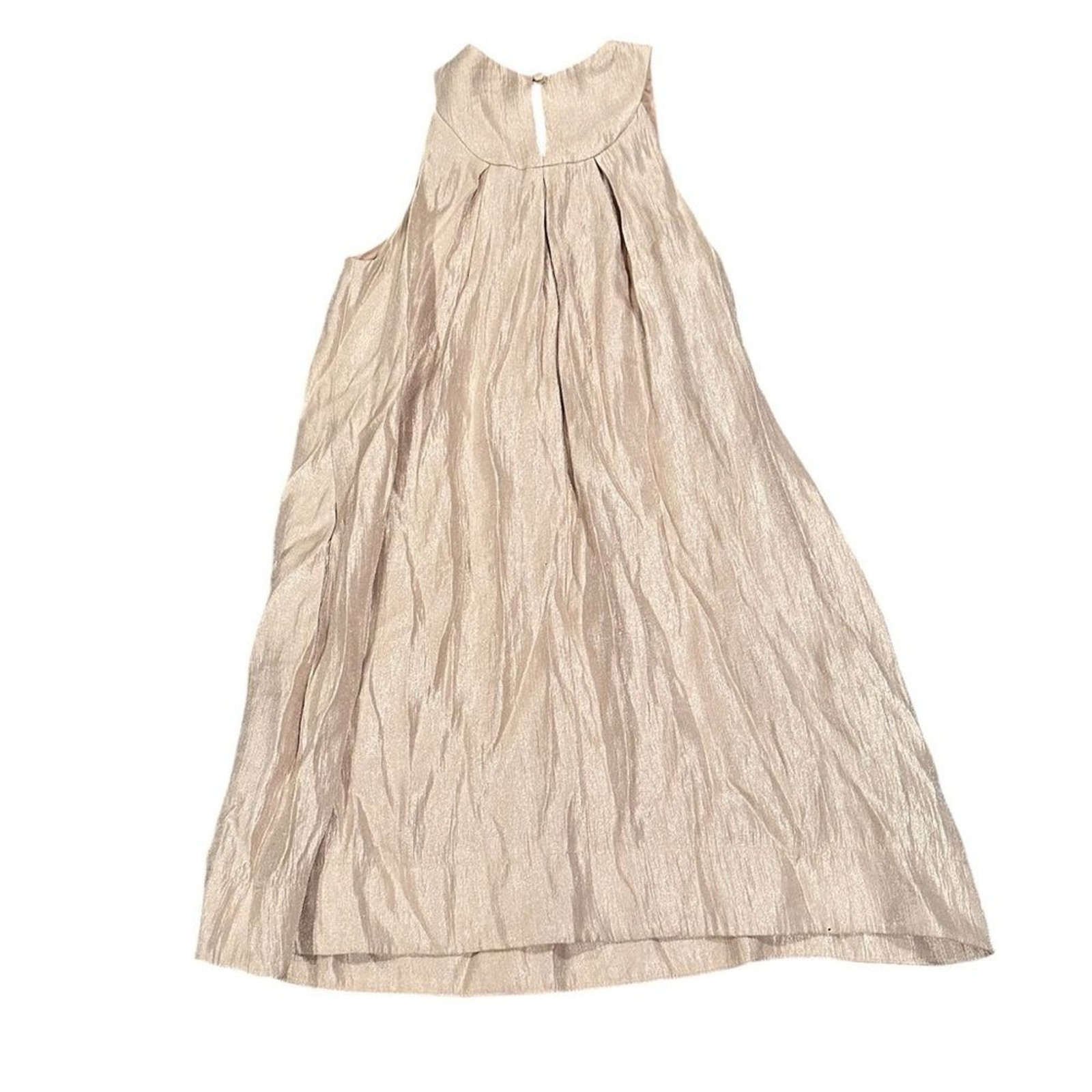 Alexia Admor Jewelled Neck Hammered Satin Trapeze Sleeveless Mini Dress Cream S