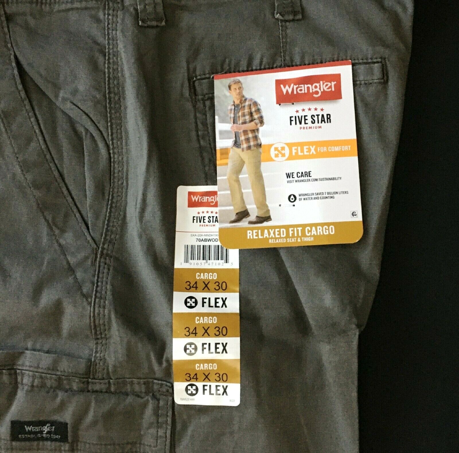 Men’s Wrangler Flex Cargo Pants Relaxed Fit w/ Tech Pocket CHOOSE COLOR & SIZE