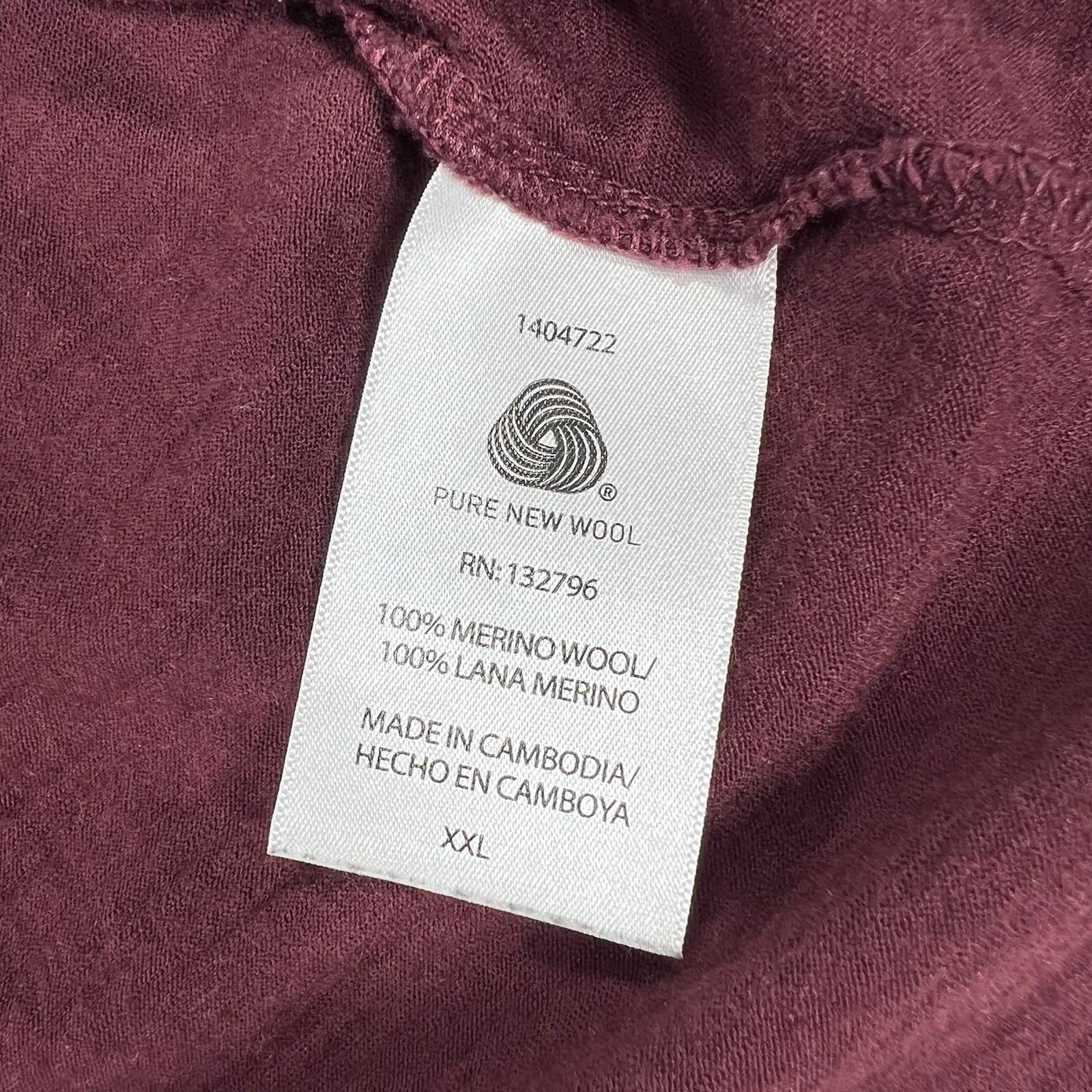 Seg’ments 100% Merino Wool Baselayer Shirt Womens XXL Burgundy Long Sleeve *Flaw