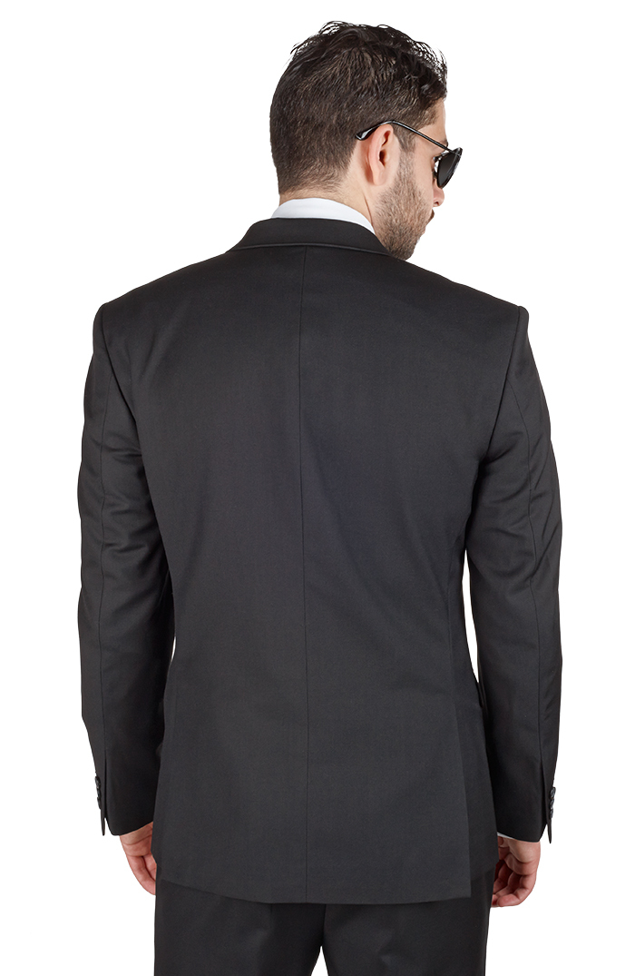 Solid Black Slim Fit Mens Suit 2 Button Notch Lapel Fitted Flat Front Pants AZAR