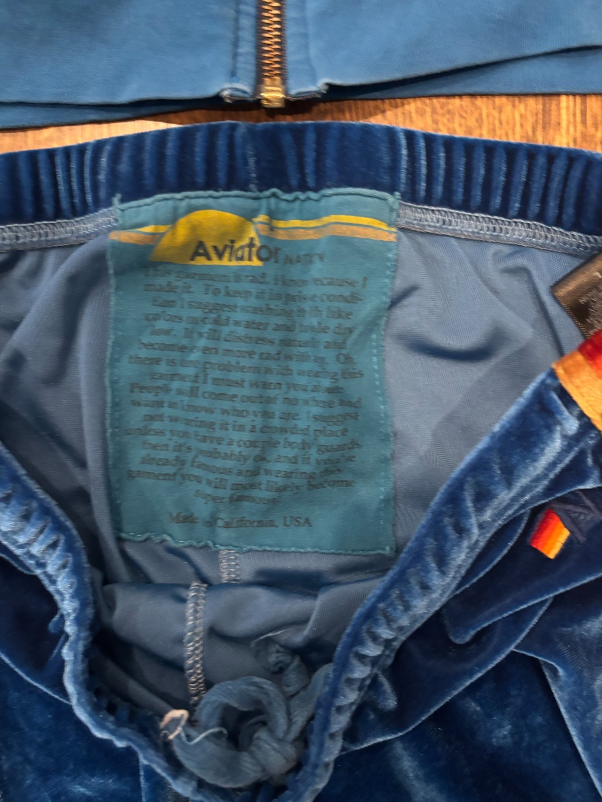 Aviator Nation Blue Velvet Set Size large, rare