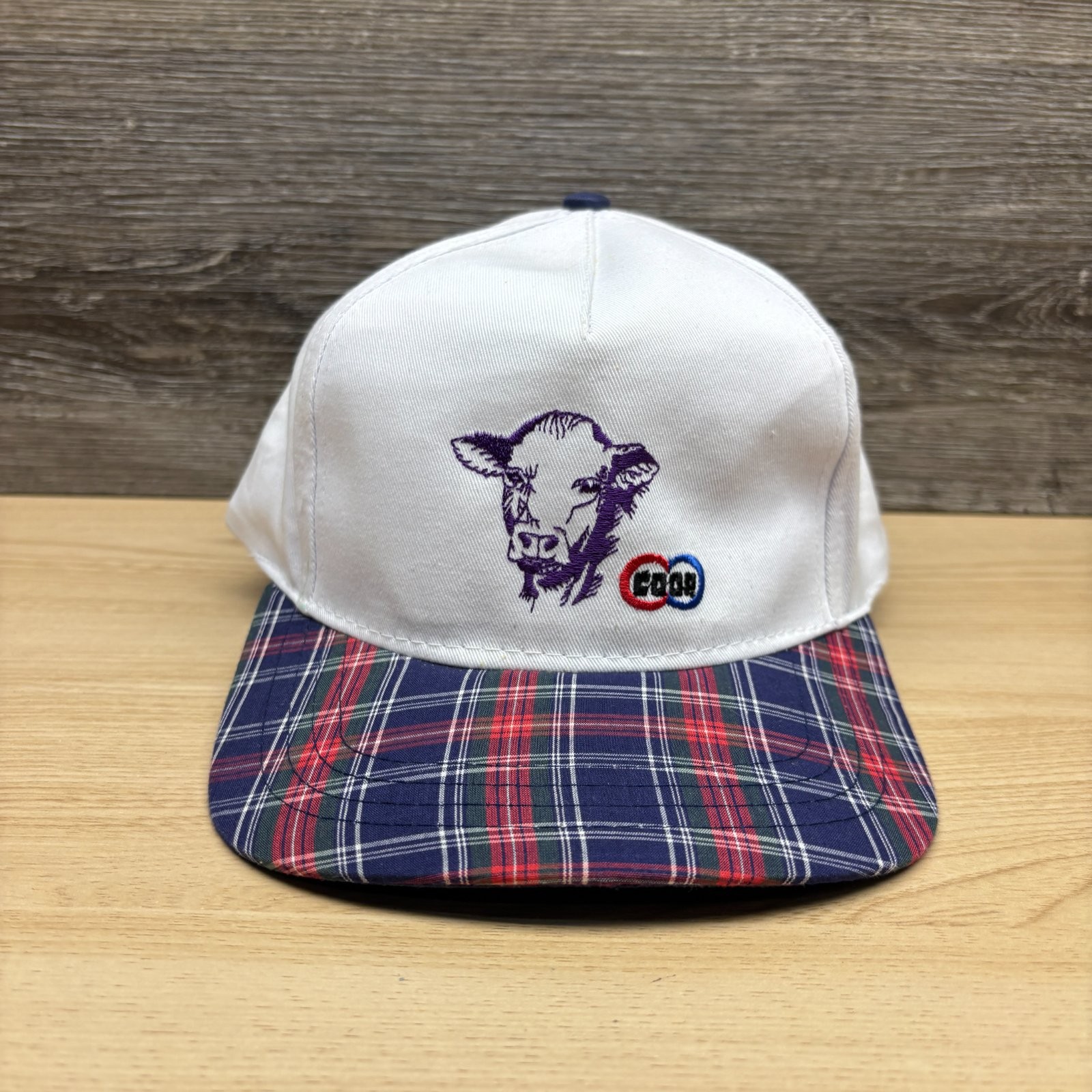 Vintage CO-OP Hat Cap Snap Back White Plaid Pro-Phos Minerals Cow Farm Promo 90s