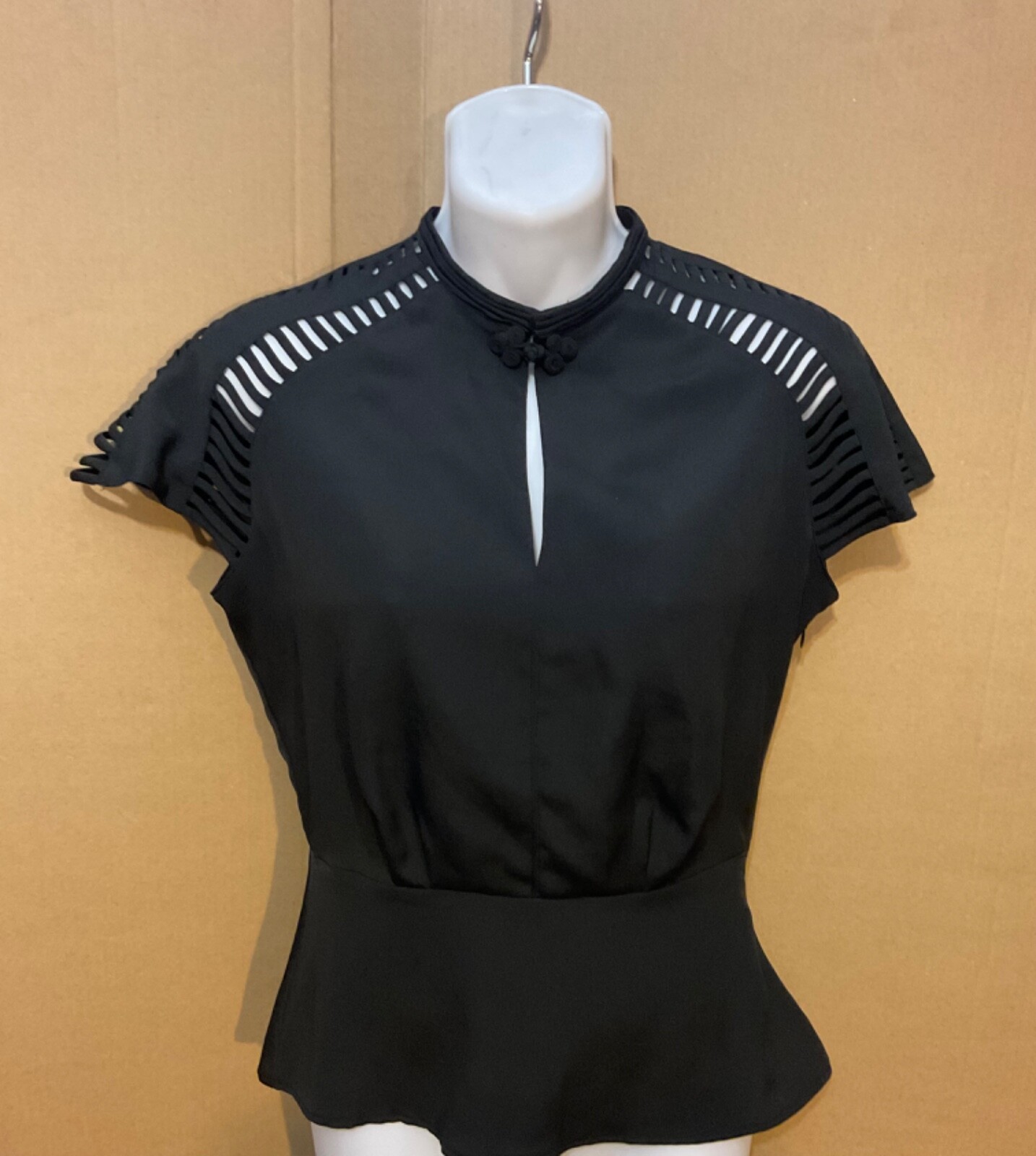 Vintage Y2K Goth Blouse Asian Style W/ Chinese Button Black Shirt Top Size Small