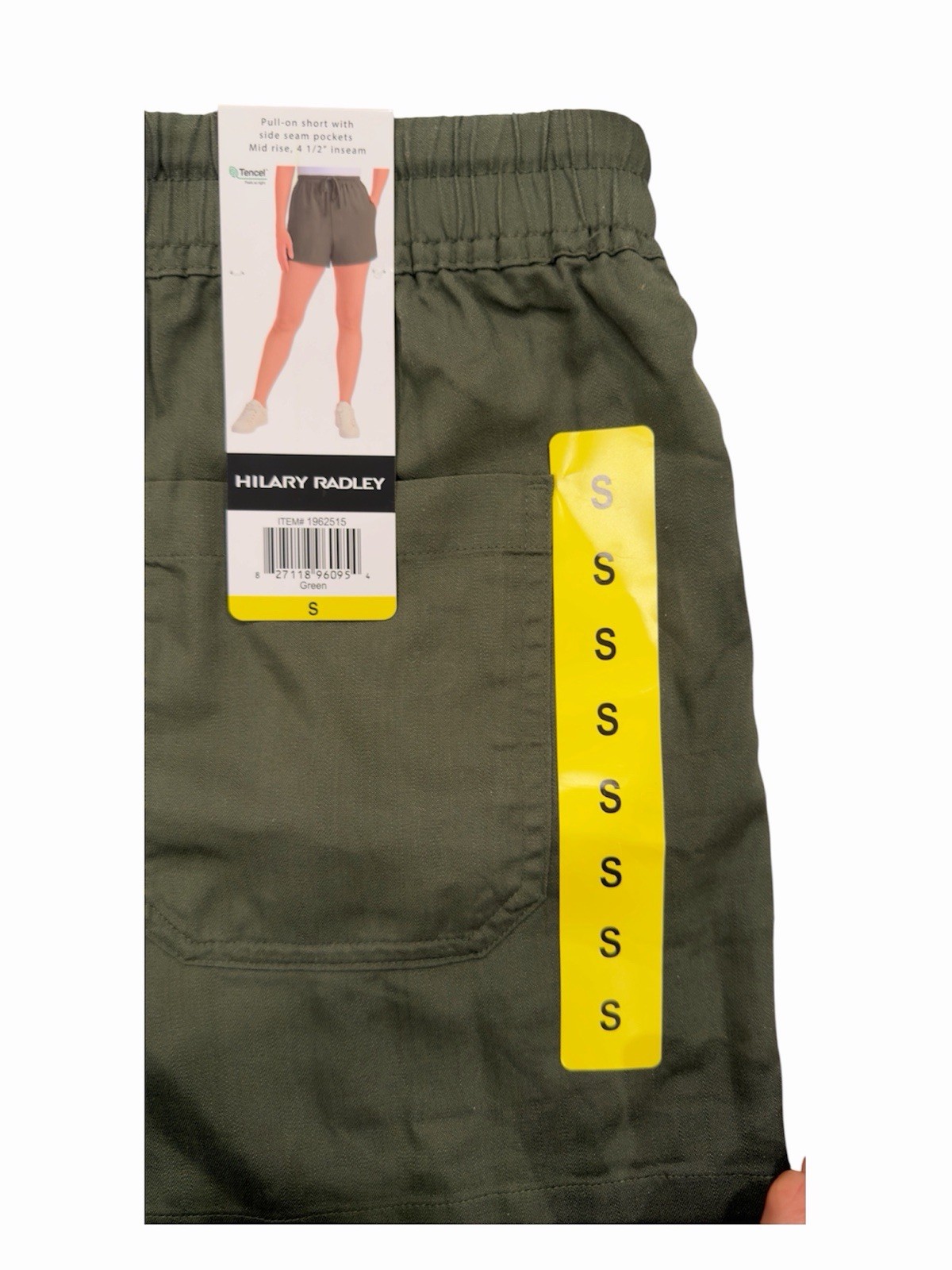 Hilary Radley Women’s Green Lyocell Athletic Shorts Pull-On Drawstring Pockets S