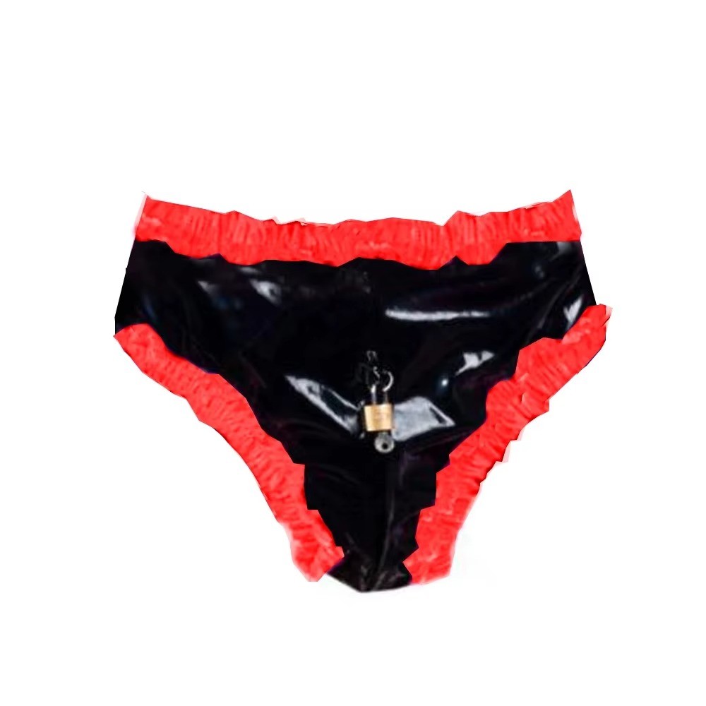 Lockable PVC Briefs Ruffled Panties Thongs Male Gay Underwear Crossdress Costume
