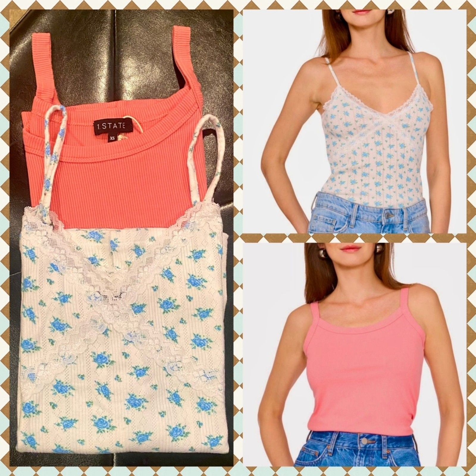 1.STATE NWT Tank Top Bundle 5pc Ribbed Cami Pointelle Lace Trim Nordstrom XS