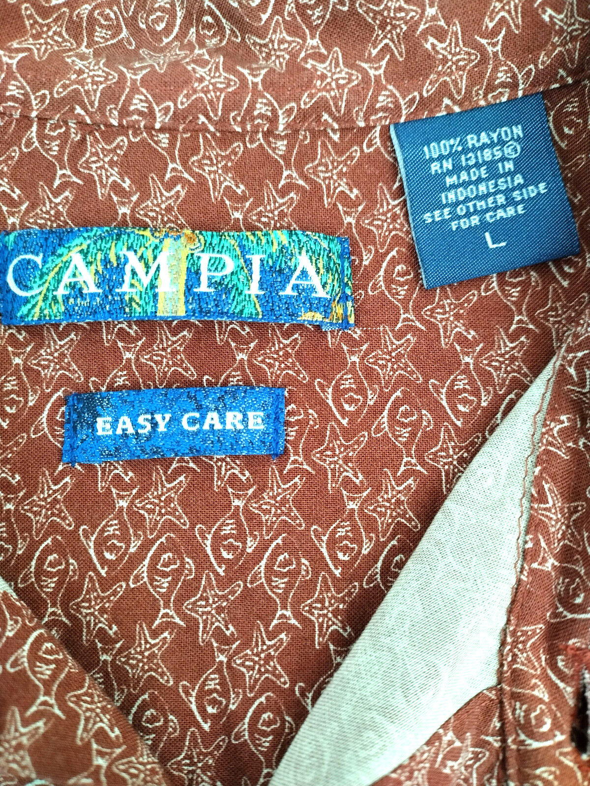 Shirt Cambia Casual Button Down Lightweight Cool Rayon Easy Care Marine Theme
