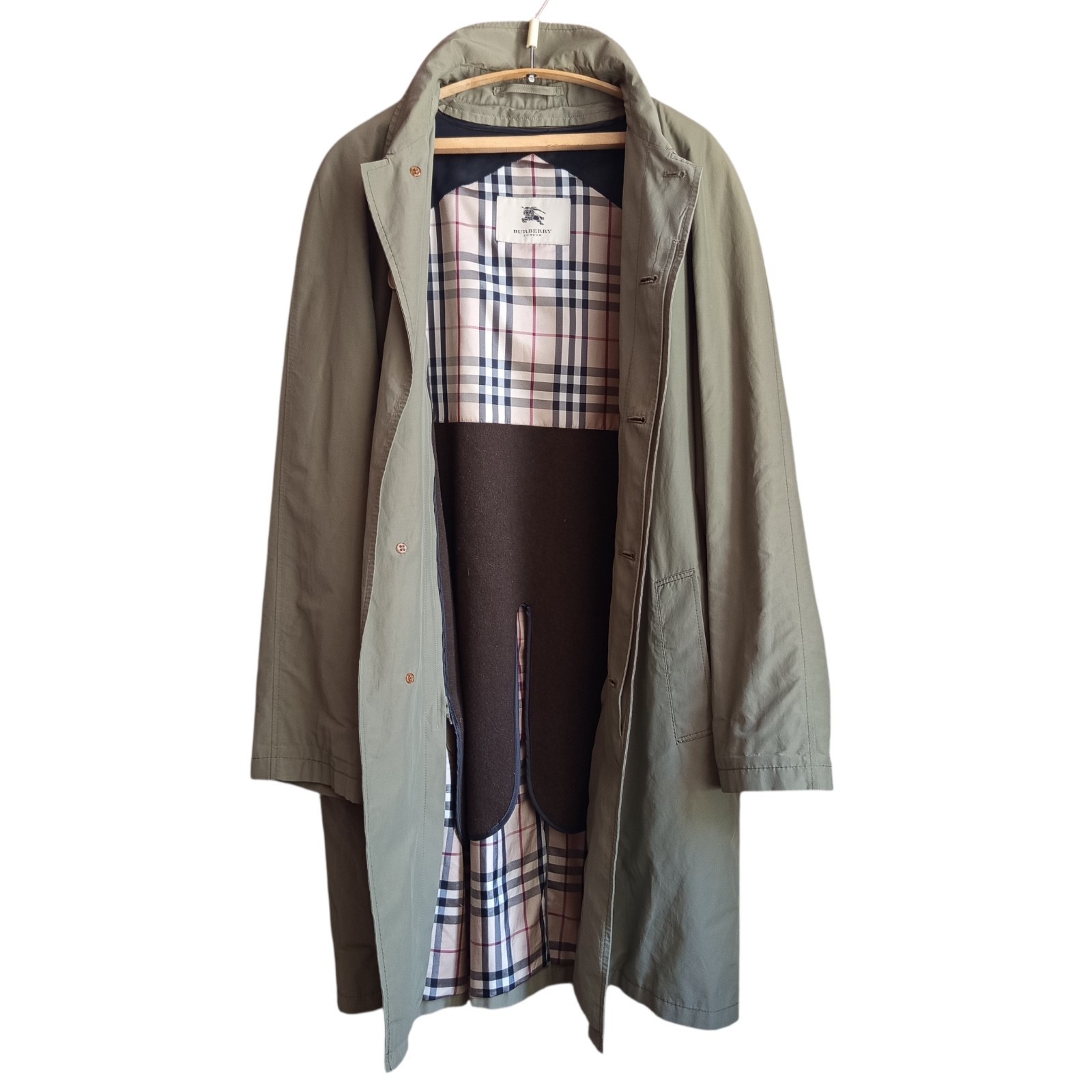Burberry London Men’s Olive Trench Coat Nova Check Lined Detachable Vest Size XL