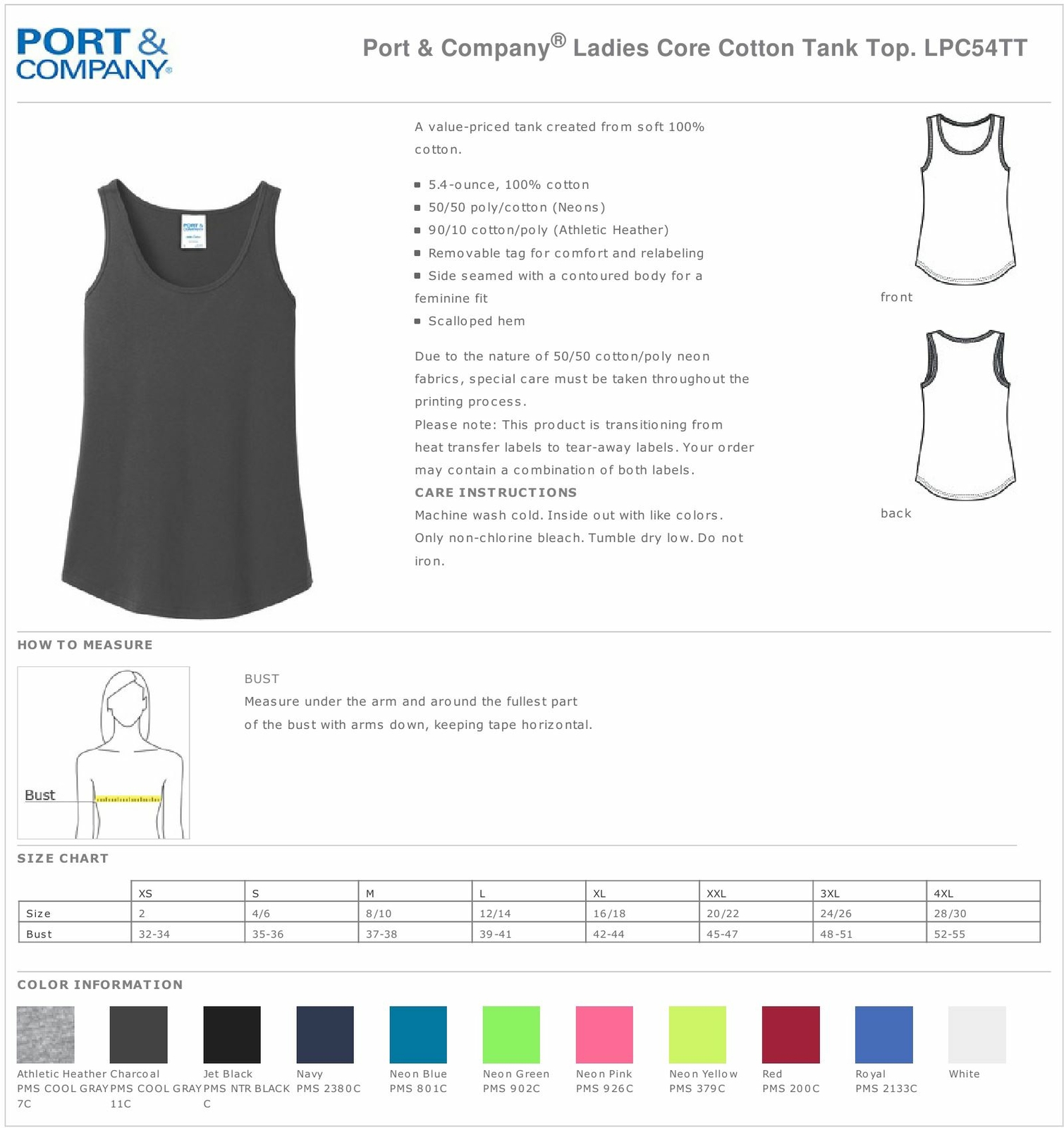 Port & Company Womens Tank Top Core Cotton Scalloped hem LPC54TT