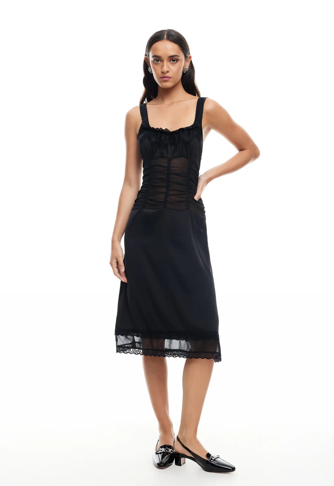 LIONESS NWT $109 Kendall Midi Lace Bustier Dress in Onyx Black Size Medium