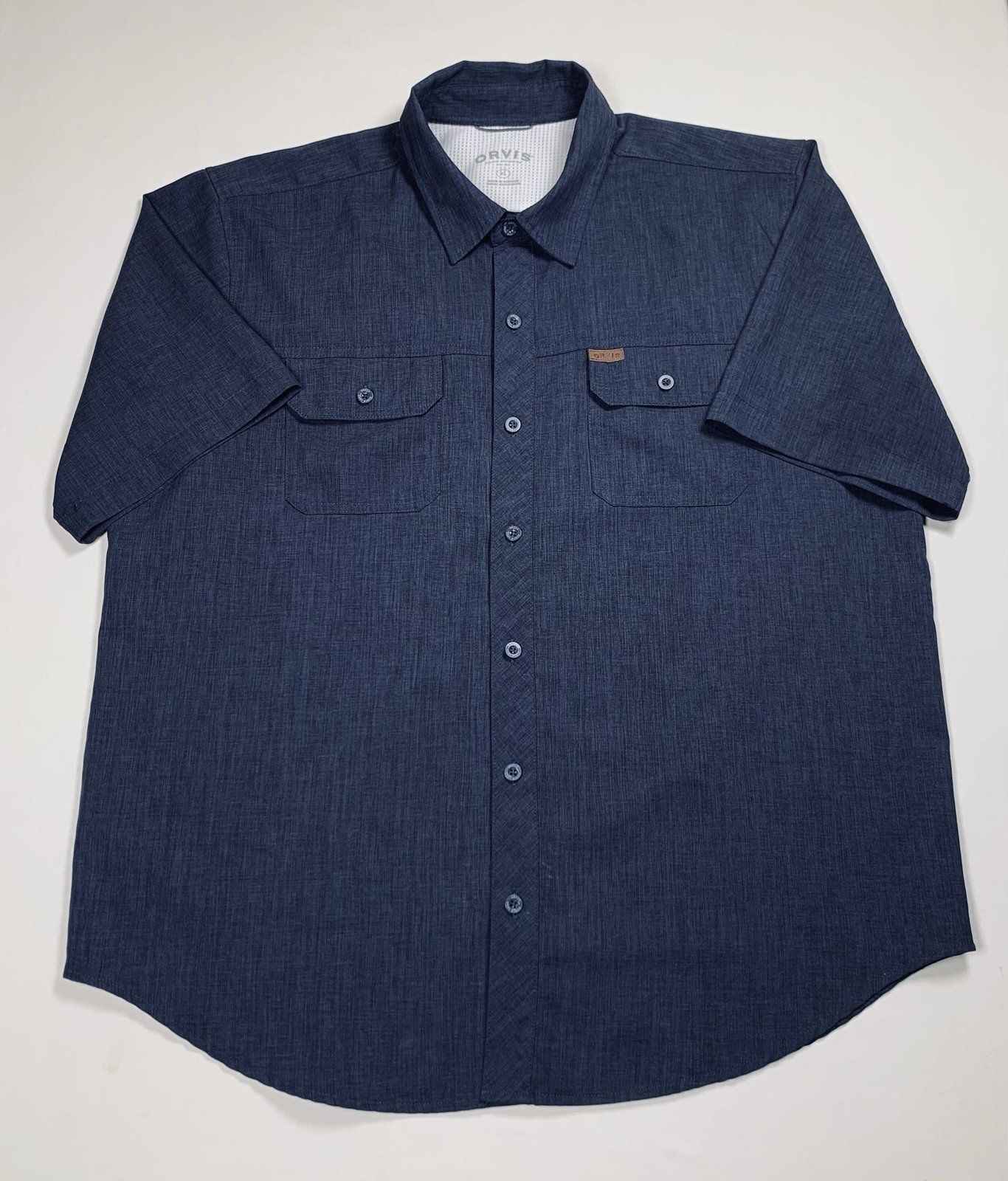 Orvis Classic Collection Shirt Men XL Blue Short Sleeve Quick Dry Tech Button Up