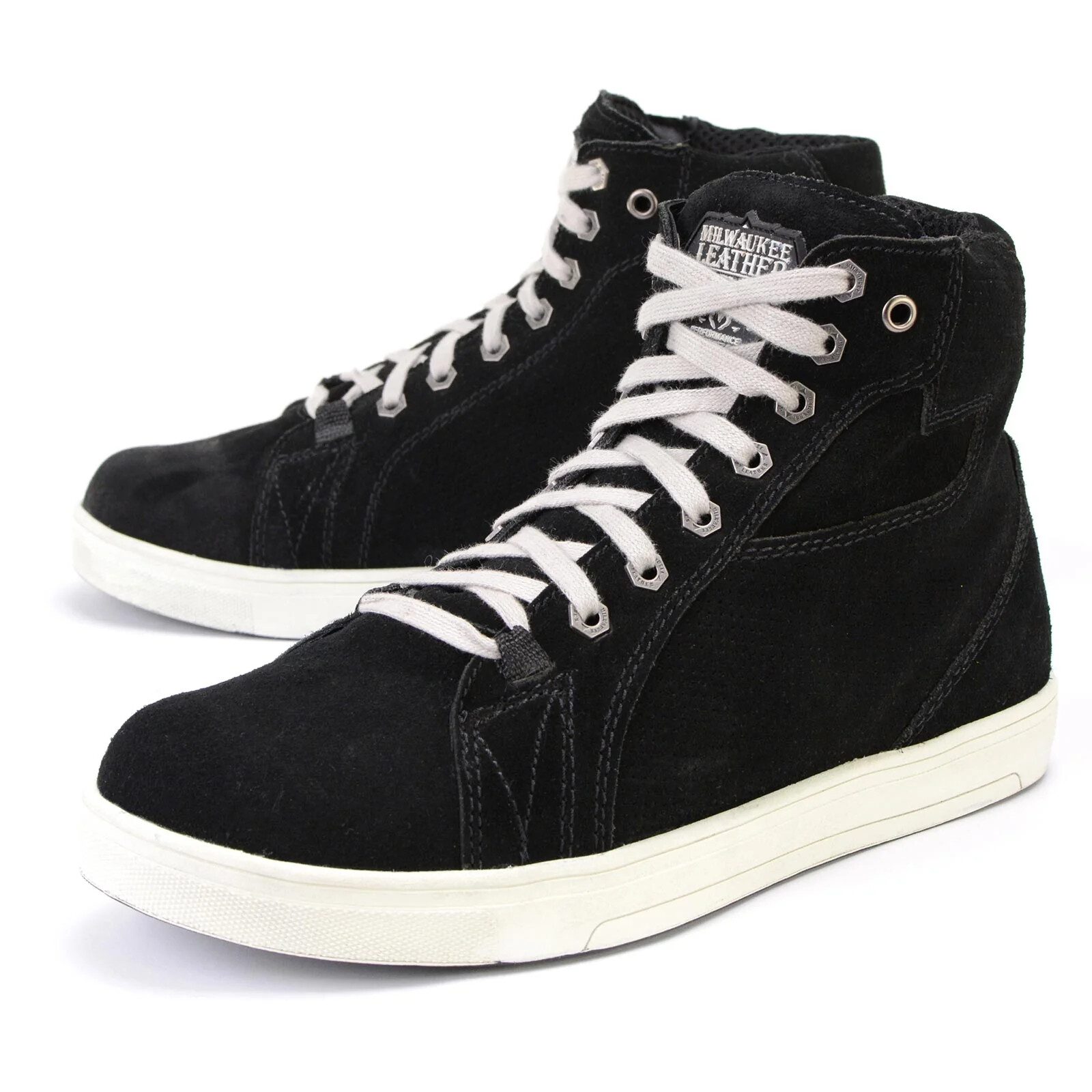 Milwaukee Leather MBM9106 Men’s Black Perforated Leather and Grey Stitching Shoe