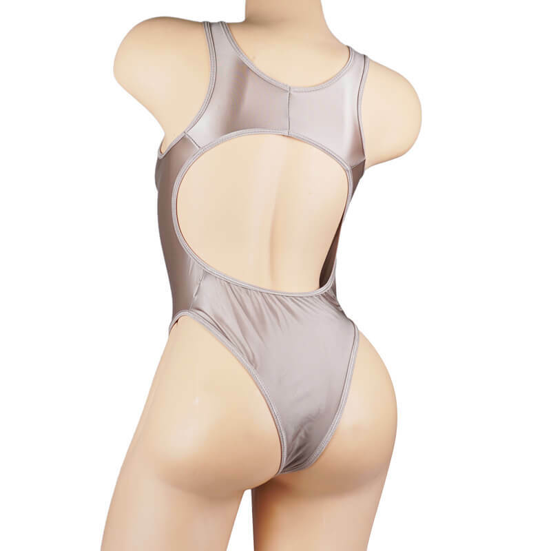 Women Satin Gloss Lingerie High Cut Thong Leotard Bikini Shiny Bodysuit Jumpsuit