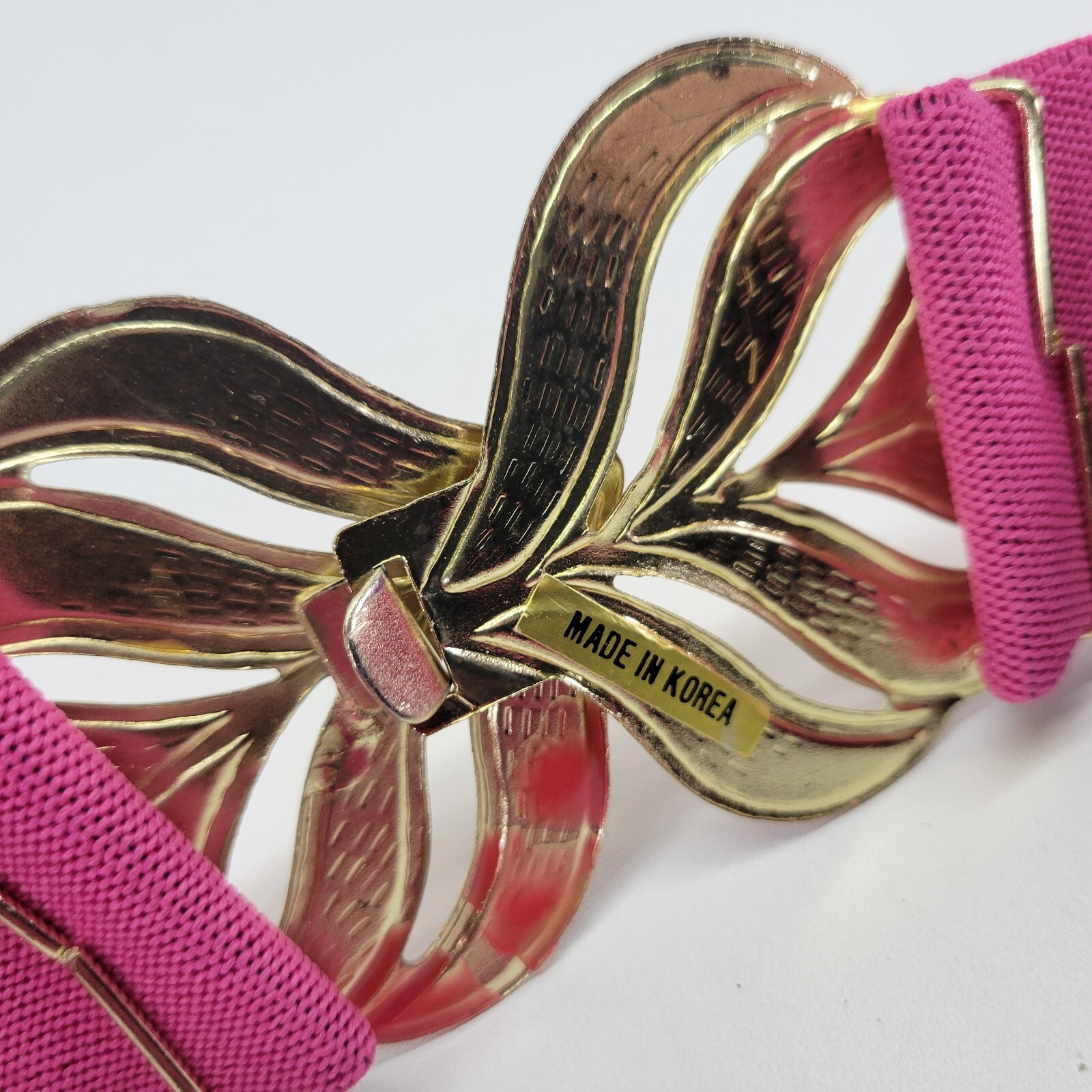 Stretch Belt 30 32 34 Leaf Buckle Waist Wide Pink Vtg 1980s