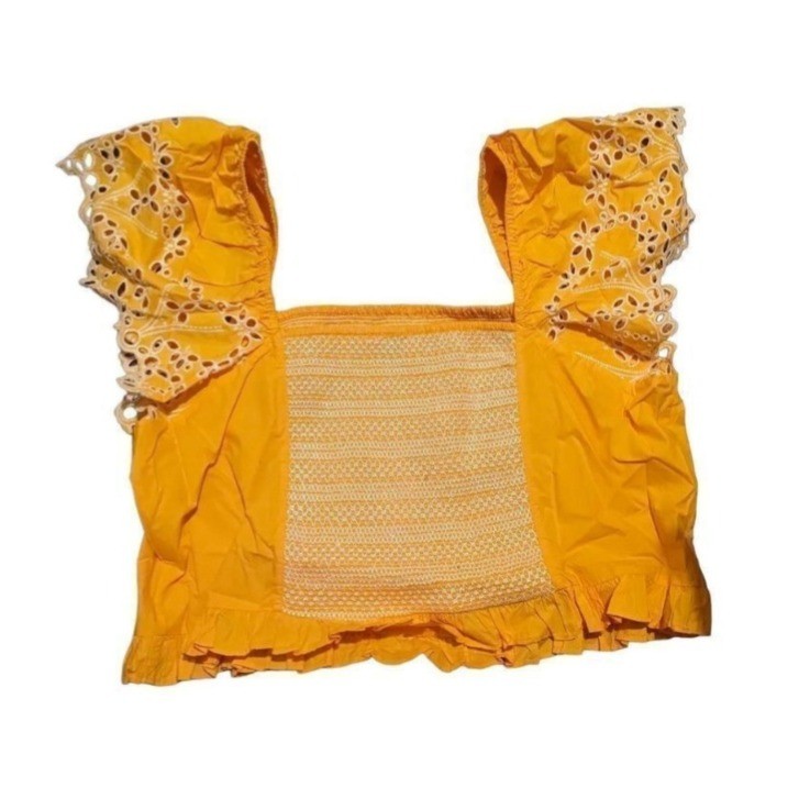 Tanya Taylor Austin Top Marigold Yellow Eyelet Flutter Sleeve Smock Plus Size 22