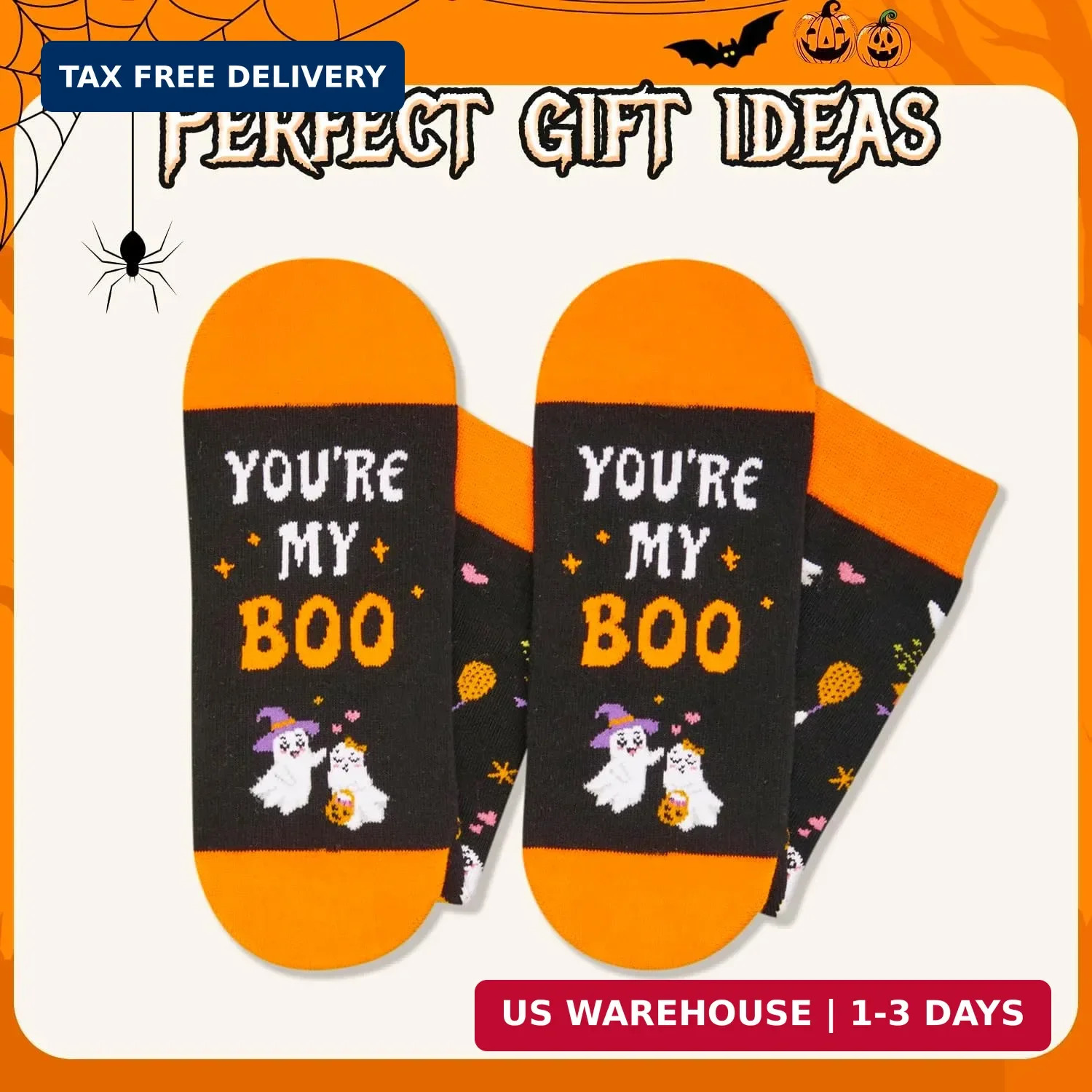 HAPPYPOP Halloween Ghost Gifts – Boo Ghost Spooky Socks with Cards Keychain for