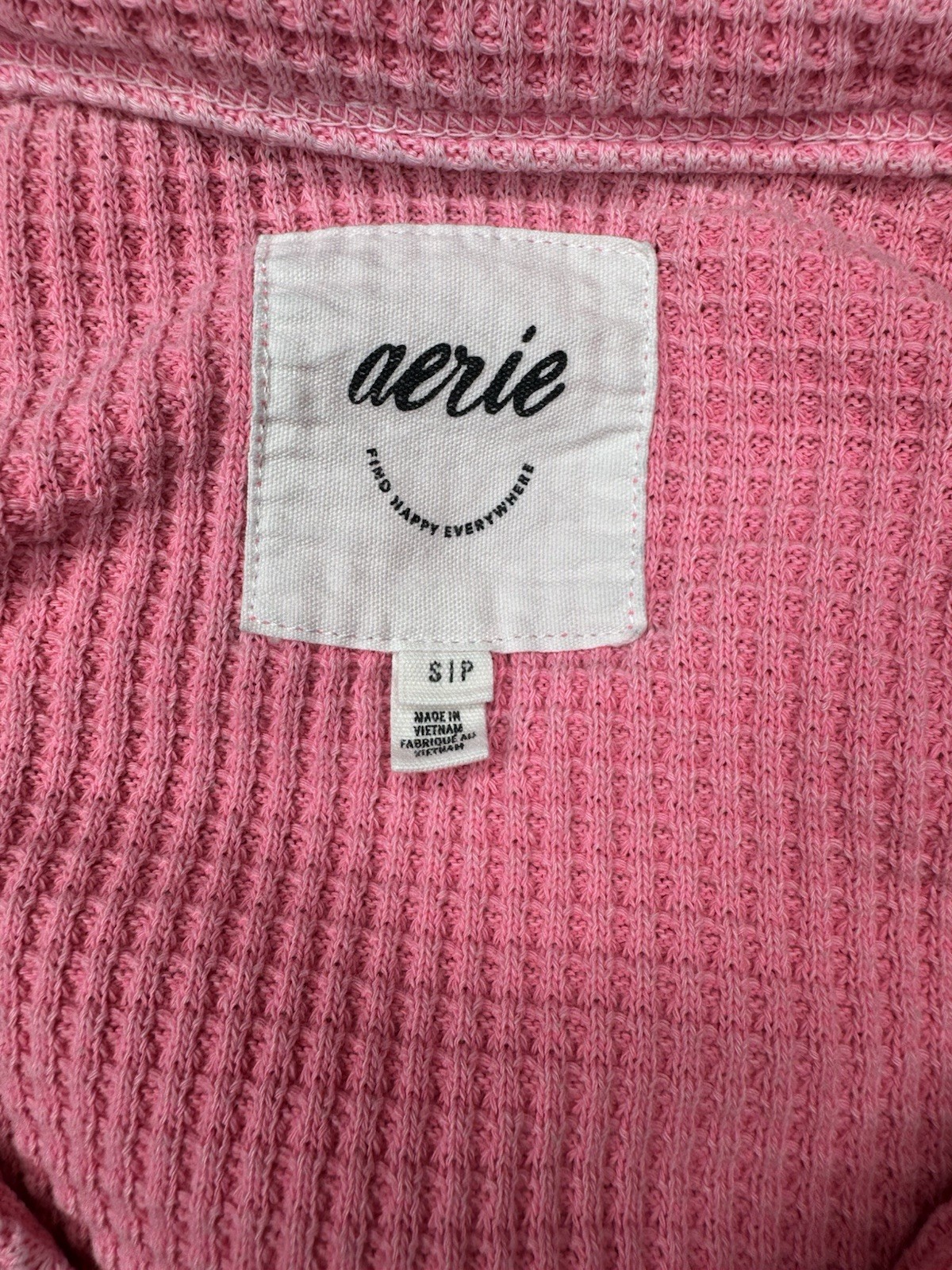 Aerie Lumber Jane Waffle Knit Button-Up Shirt S Pink Chest Pockets Oversized