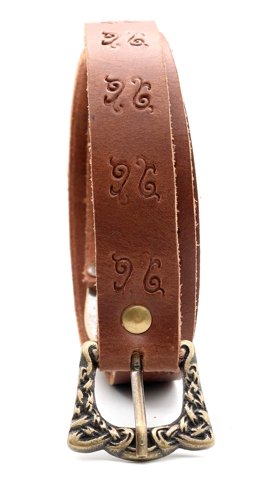 Medieval Leather Belt Embossed design with Brass Buckle Renaissance Viking Brown
