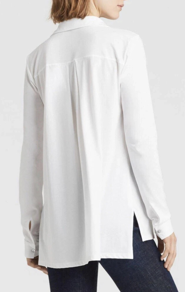 NWT Eileen Fisher Classic Collar Long Shirt XL B49.5″ fit 1X? Lightwt Cotn Twill