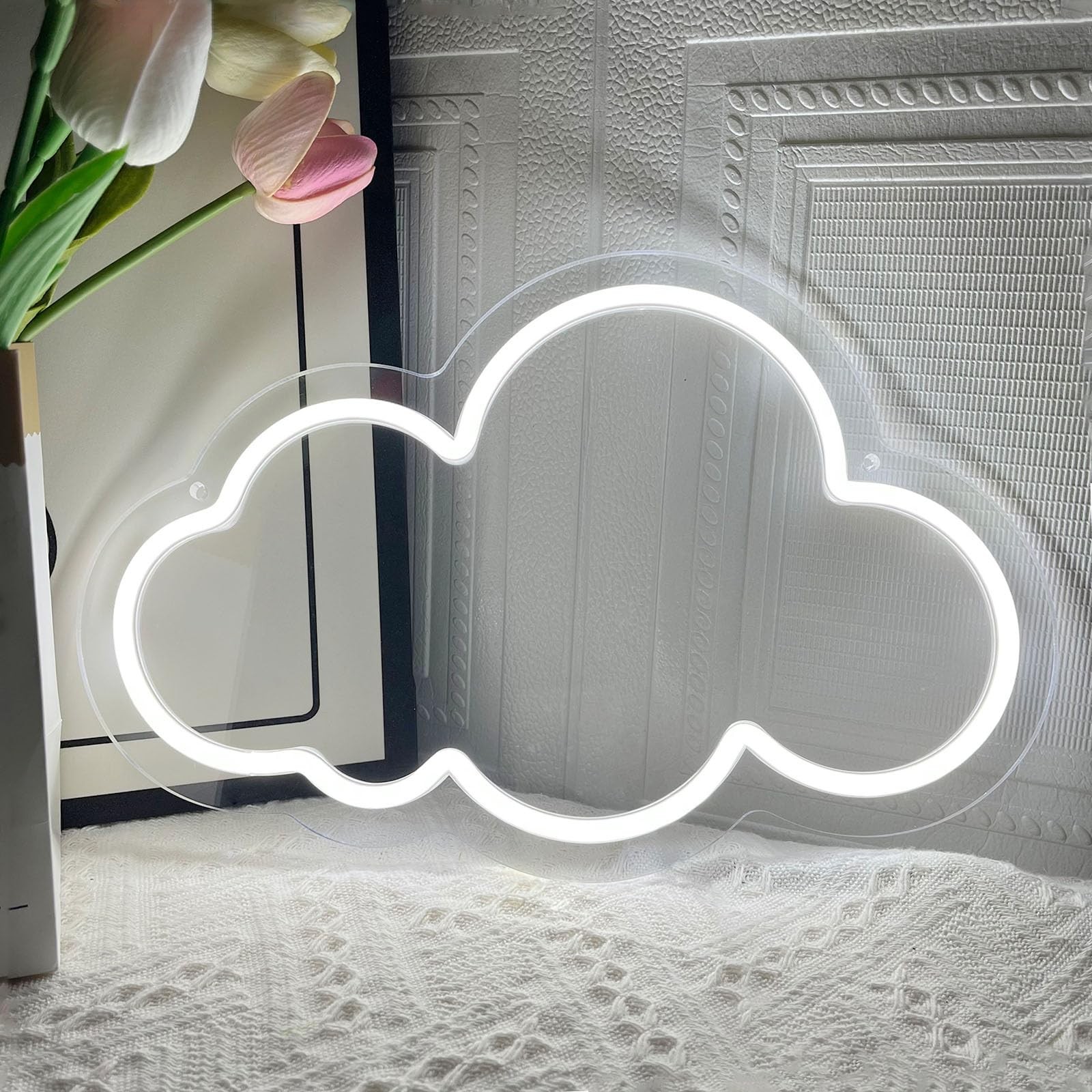 Cloud Neon Sign Cute White Clouds LED Light Sign for Wall,13 * 7.9IN Dimmable…