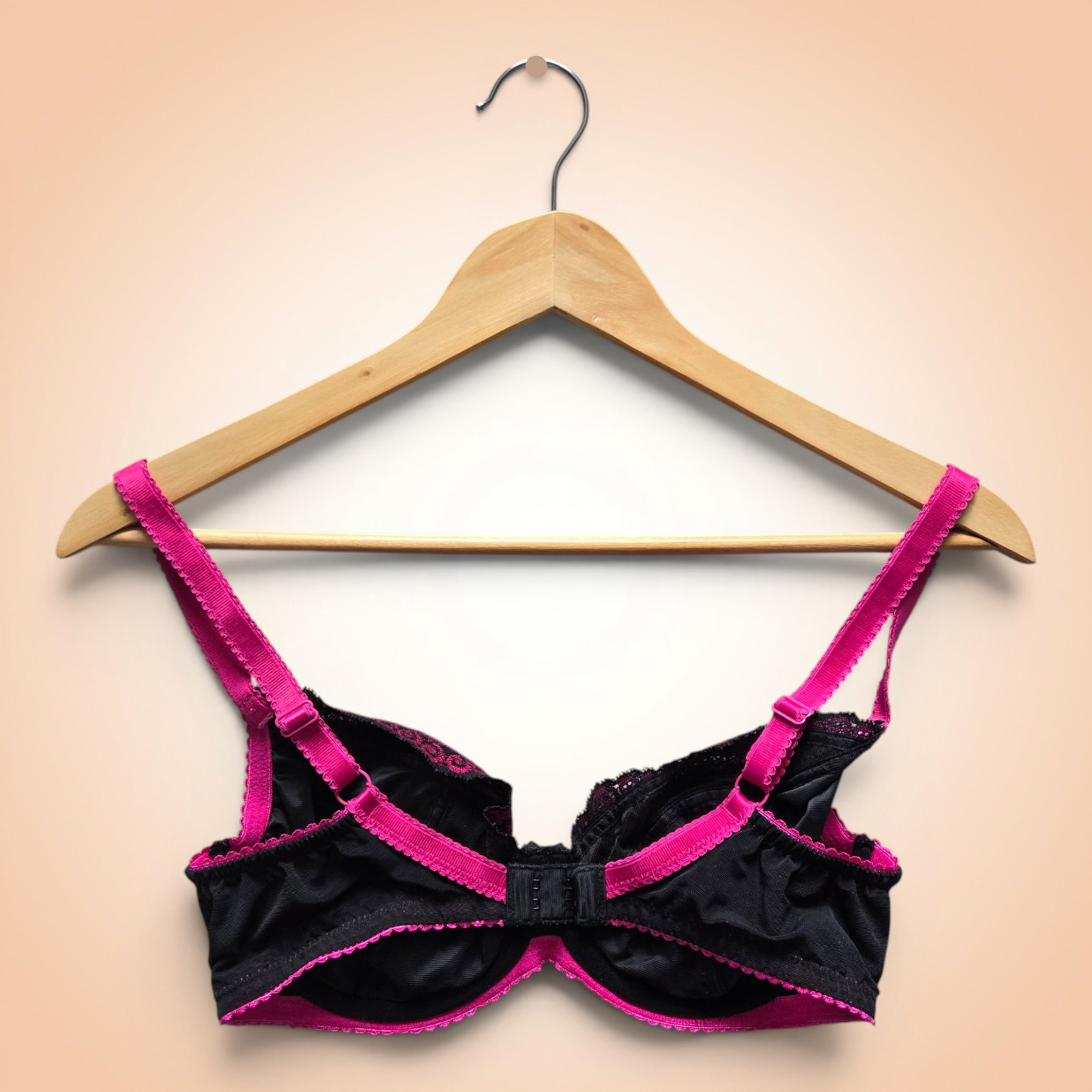Debenhams Balconette Bra Womens 34DD Black Pink Non Padded Underwired Lingerie