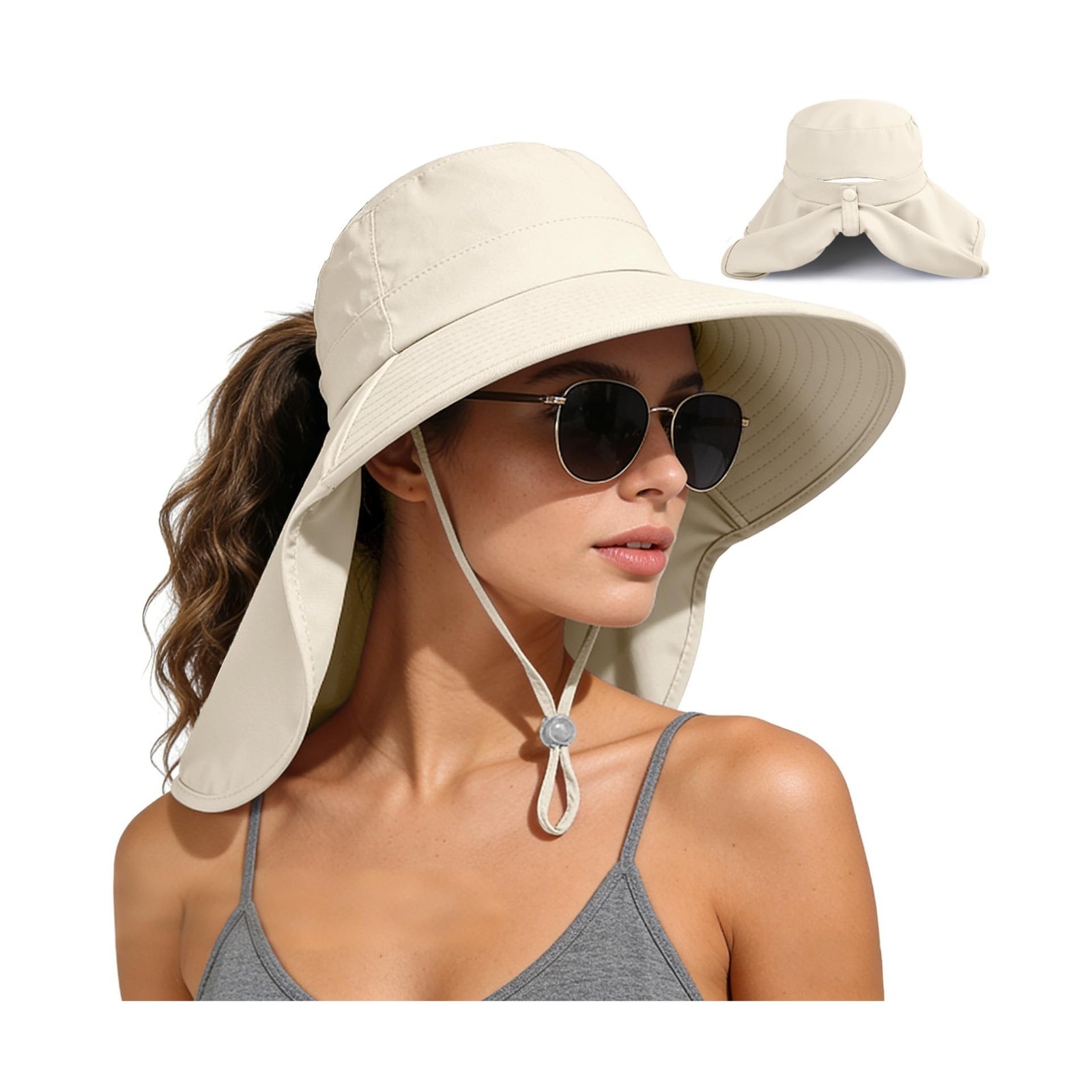 Ruqizhi Sun Hats for Women with Neck Flap Ponytail Hole Women S… FAST USA SHIP